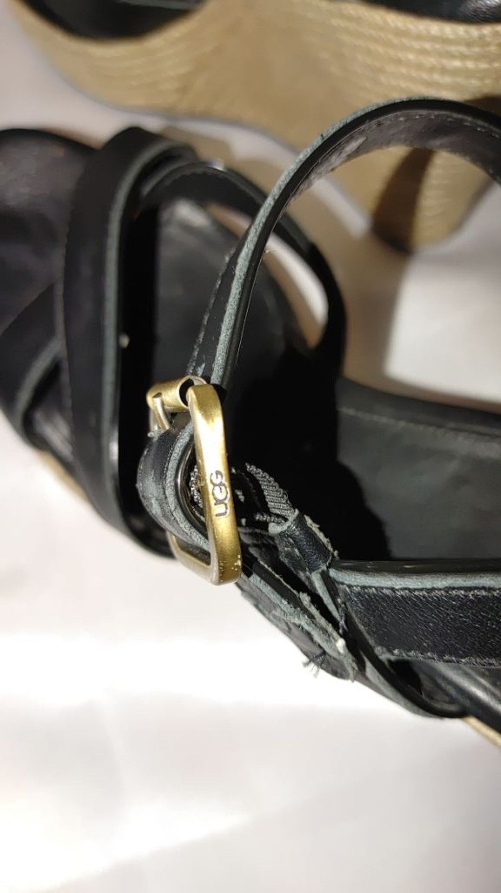 Ugg UGG Jackilyn Black Leather Espadrille Wedge Sandals Size 9.5 Size US 9.5 / IT 39.5 - 4 Thumbnail
