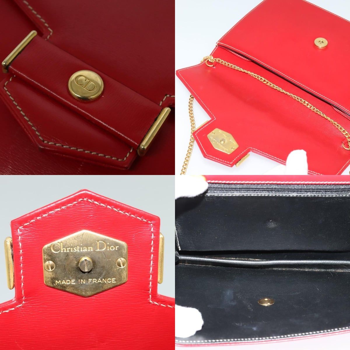 Dior DIOR Chain Shoulder Bag Leather Red Gold Size ONE SIZE - 11 Thumbnail