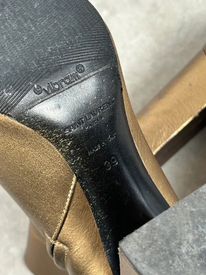 Saint Laurent Paris Saint Laurent Gold Leather Ruched Block Heel Bootie Size US 8 / IT 38 - 14 Thumbnail
