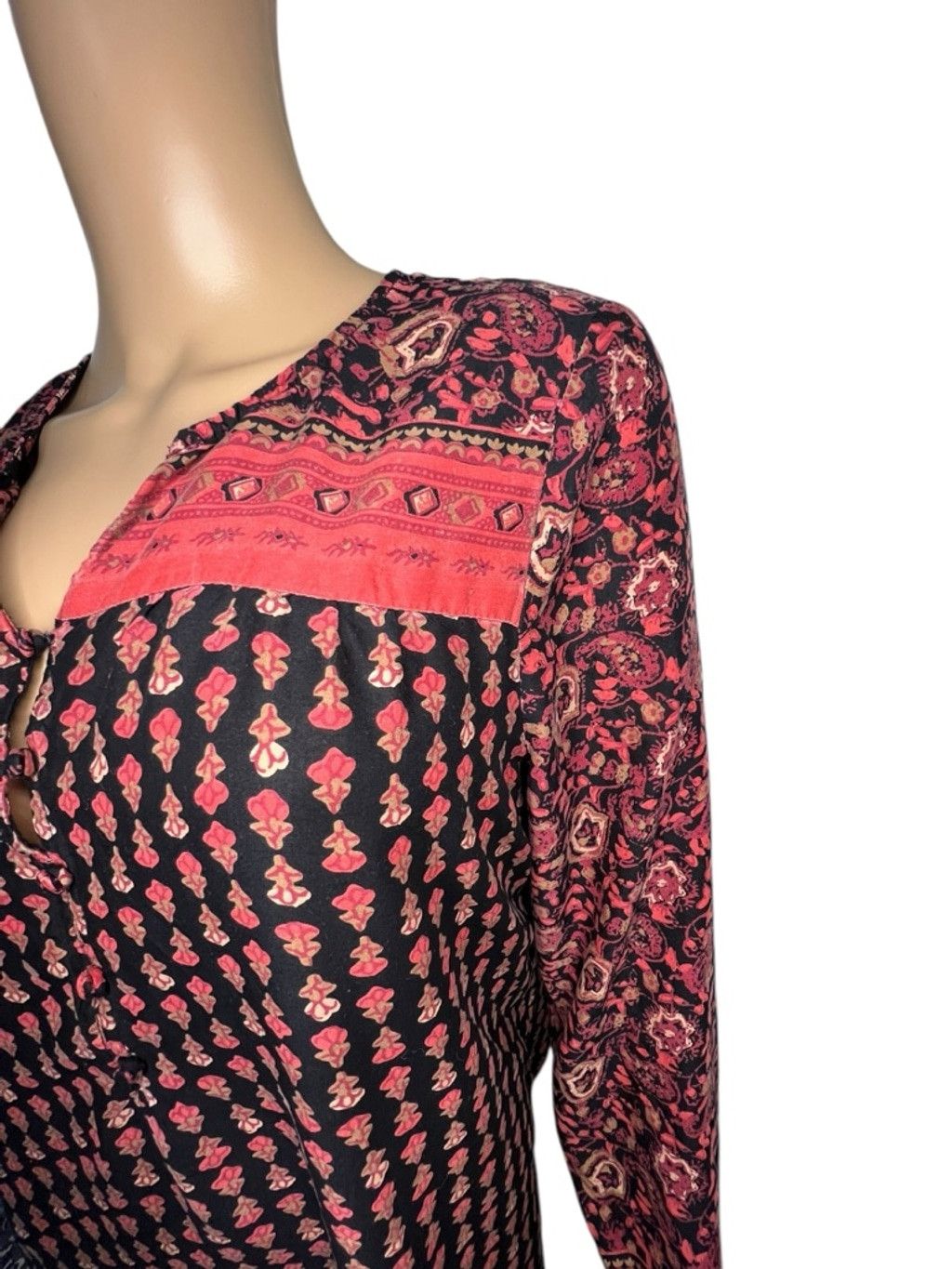 Lucky Brand Lucky Brand Boho Floral Long Sleeve Shirt With Split Neck Size L / US 10 / IT 46 - 2 Thumbnail