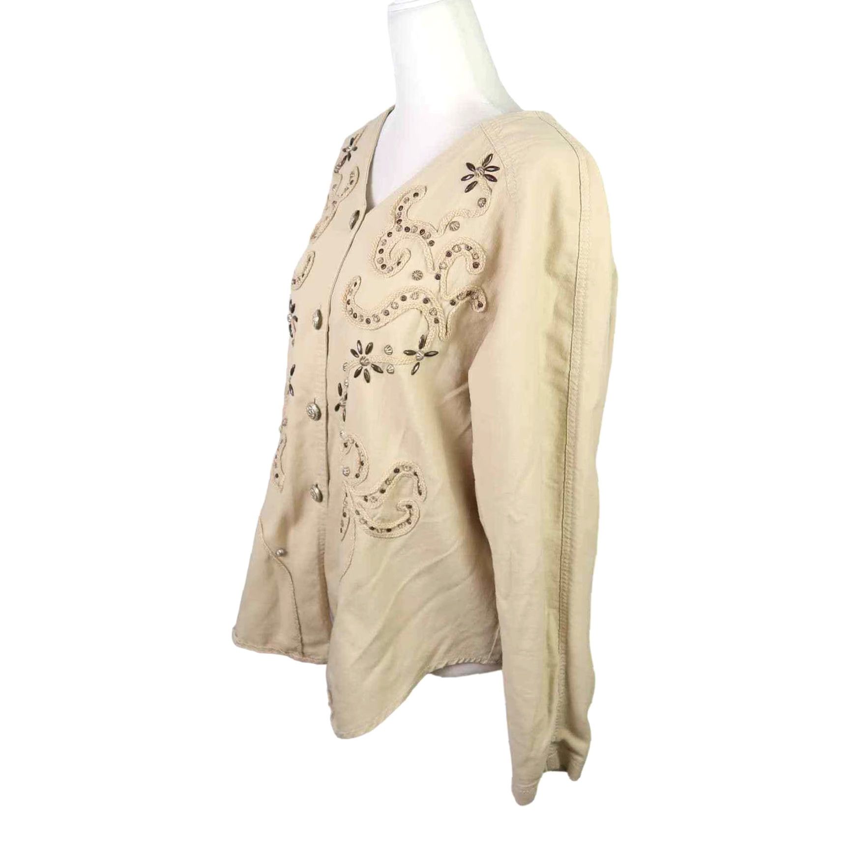 Vintage Vintage 90s tan floral beaded lightweight jacket 14 Size XL / US 12-14 / IT 48-50 - 3 Thumbnail