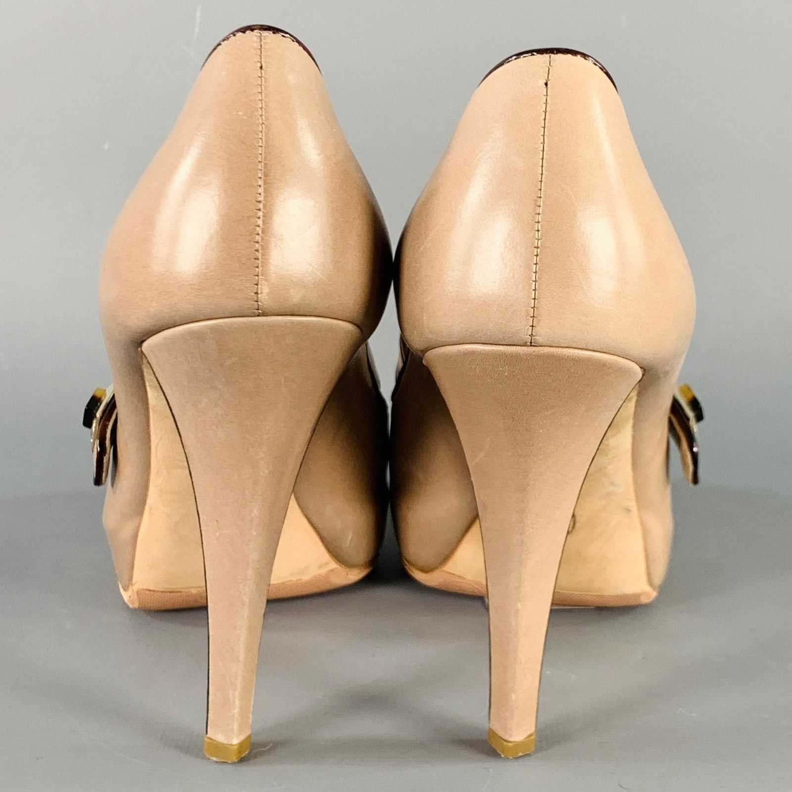 Oscar De La Renta Size 6 Beige Brown Contrast Trim Mary Jane Platform Pumps Size US 6 / IT 36 - 3 Thumbnail