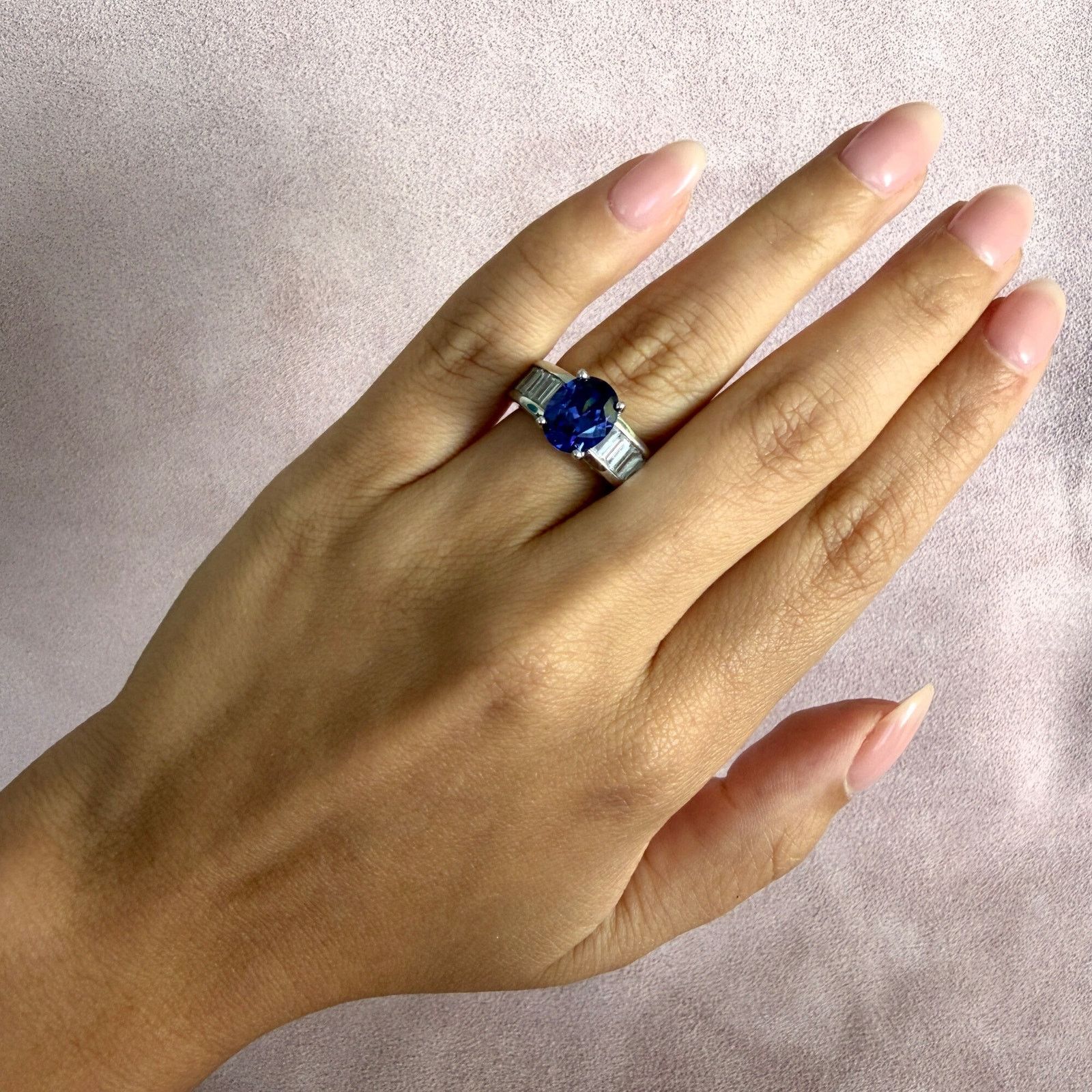 Sterling Silver sterling silver oval-cut amethyst & baguette cz ring size 6 Size ONE SIZE - 2 Thumbnail