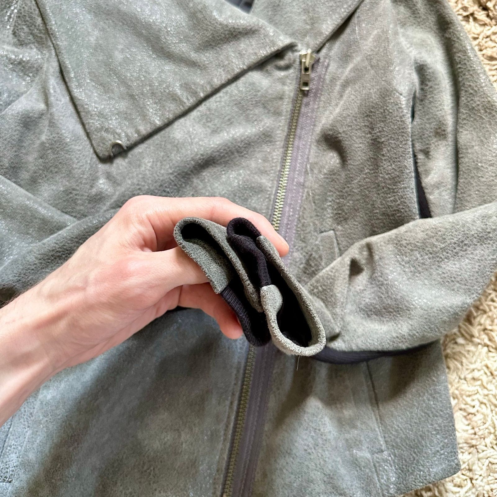 Helmut Lang Gray Lamb Leather Biker Moto Jacket Asymmetrical