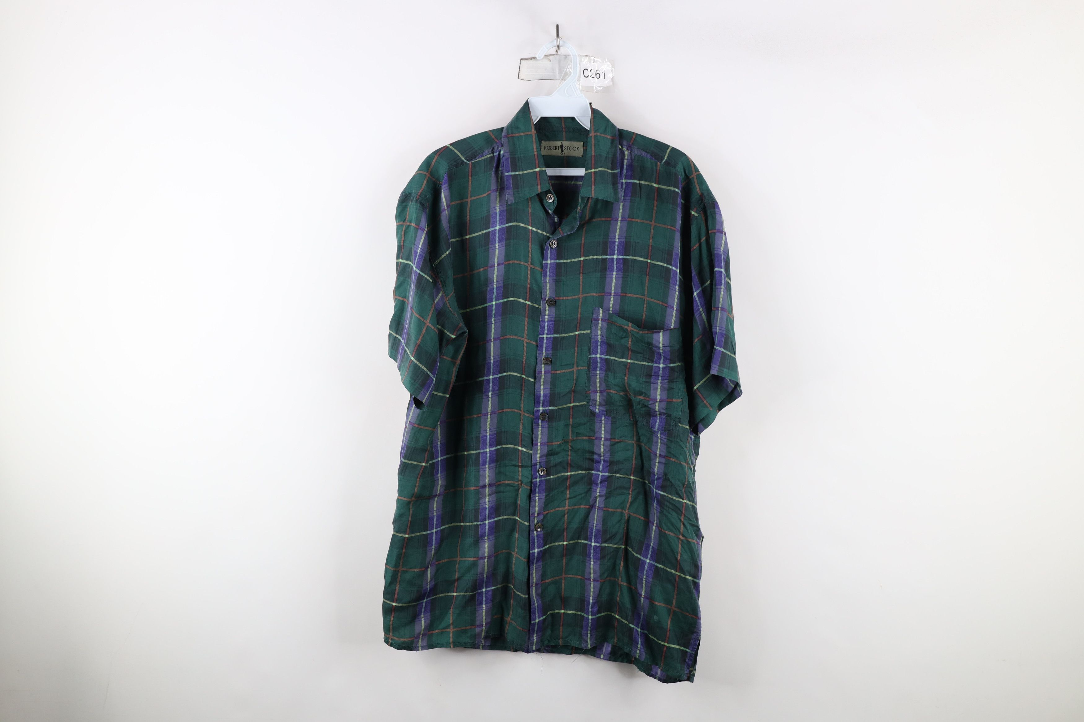 Vintage Vintage 90s Streetwear Fit Silk Collared Button Shirt Plaid Size US S / EU 44-46 / 1 - 1 Thumbnail