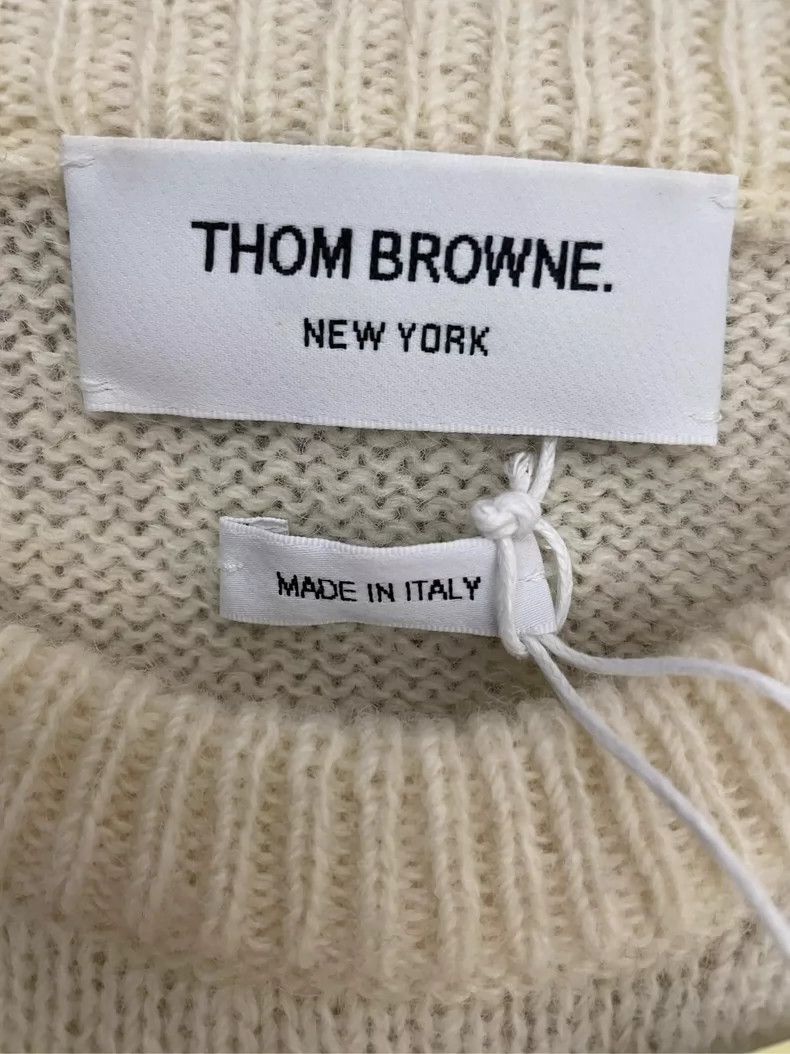 Thom Browne Thom browne Beige pocket side stripe wool round-neck sweate Size US L / EU 52-54 / 3 - 5 Thumbnail