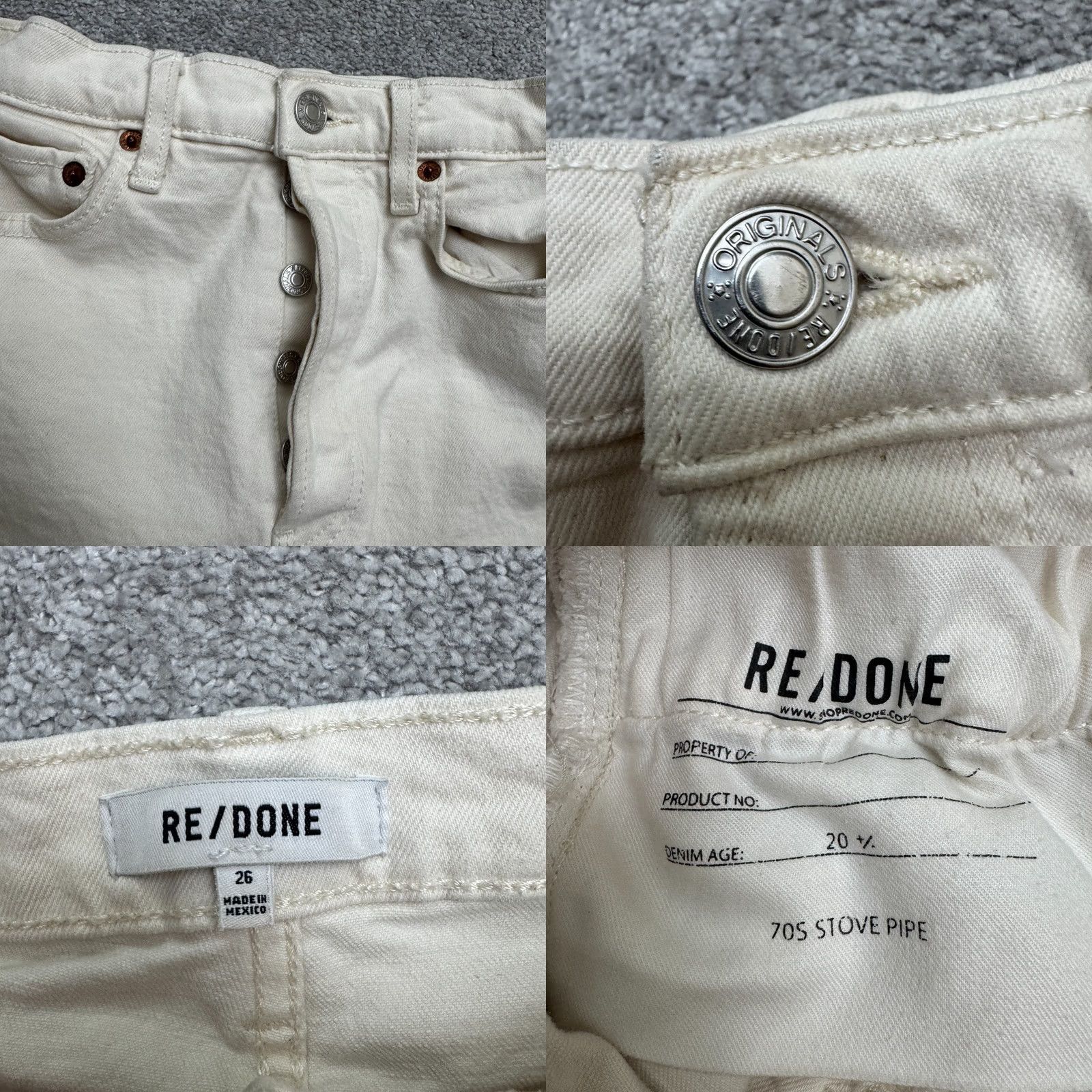RE/DONE RE/DONE 70s Stove Pipe High Rise Button Fly Denim Jeans Womens 26 Beige Stretch Size 26" / US 2 / IT 38 - 9 Thumbnail