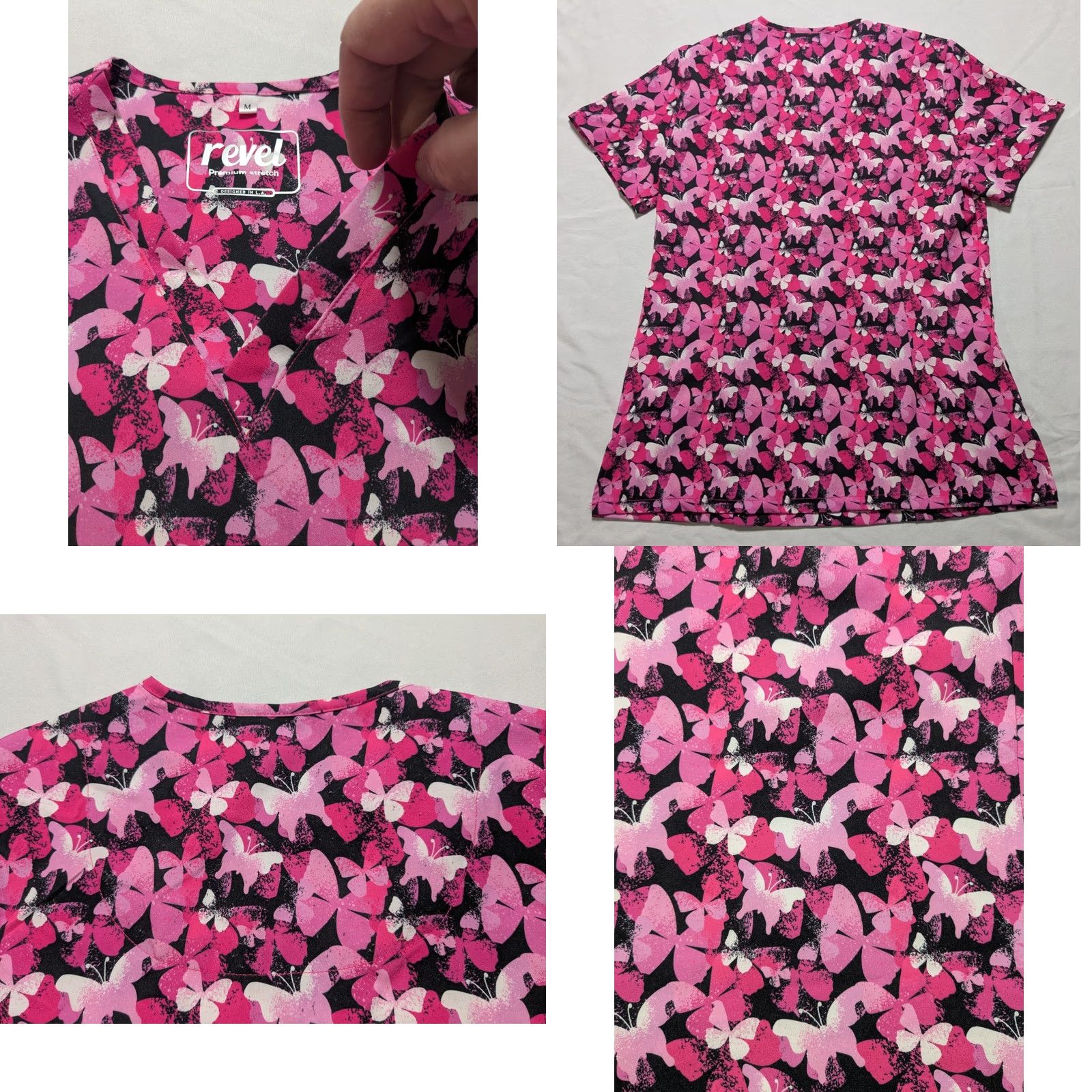 Pinko Revel Premium Stretch Pink Butterfly AOP - Women Medium Scrub Top EUC Size M / US 6-8 / IT 42-44 - 9 Thumbnail