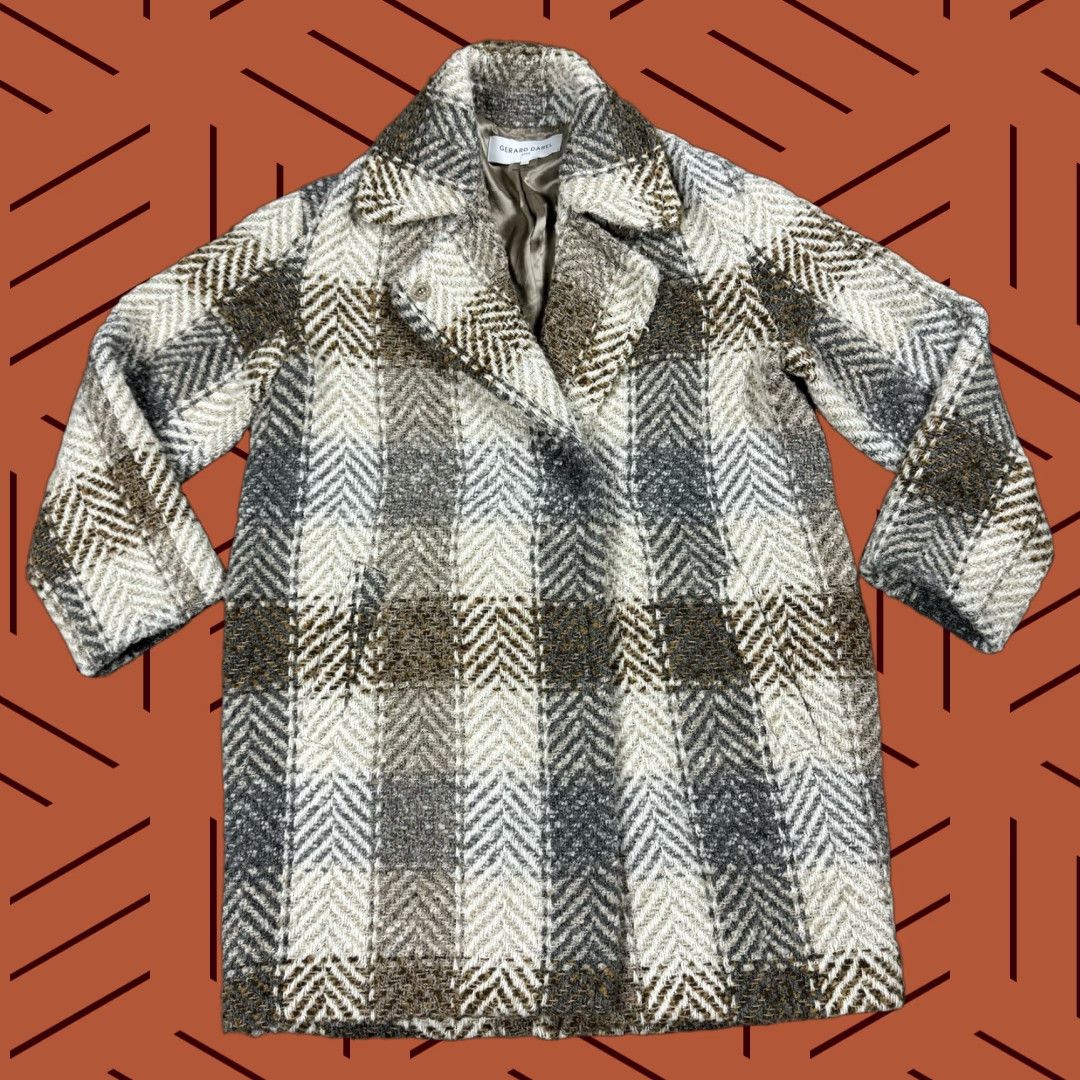 Gerard Darel VINTAGE Gerard Darel Women's Tweed Coat Jacket Plaid Chevron Beige Medium Fall Winter 6 Size M / US 6-8 / IT 42-44 - 1 Thumbnail