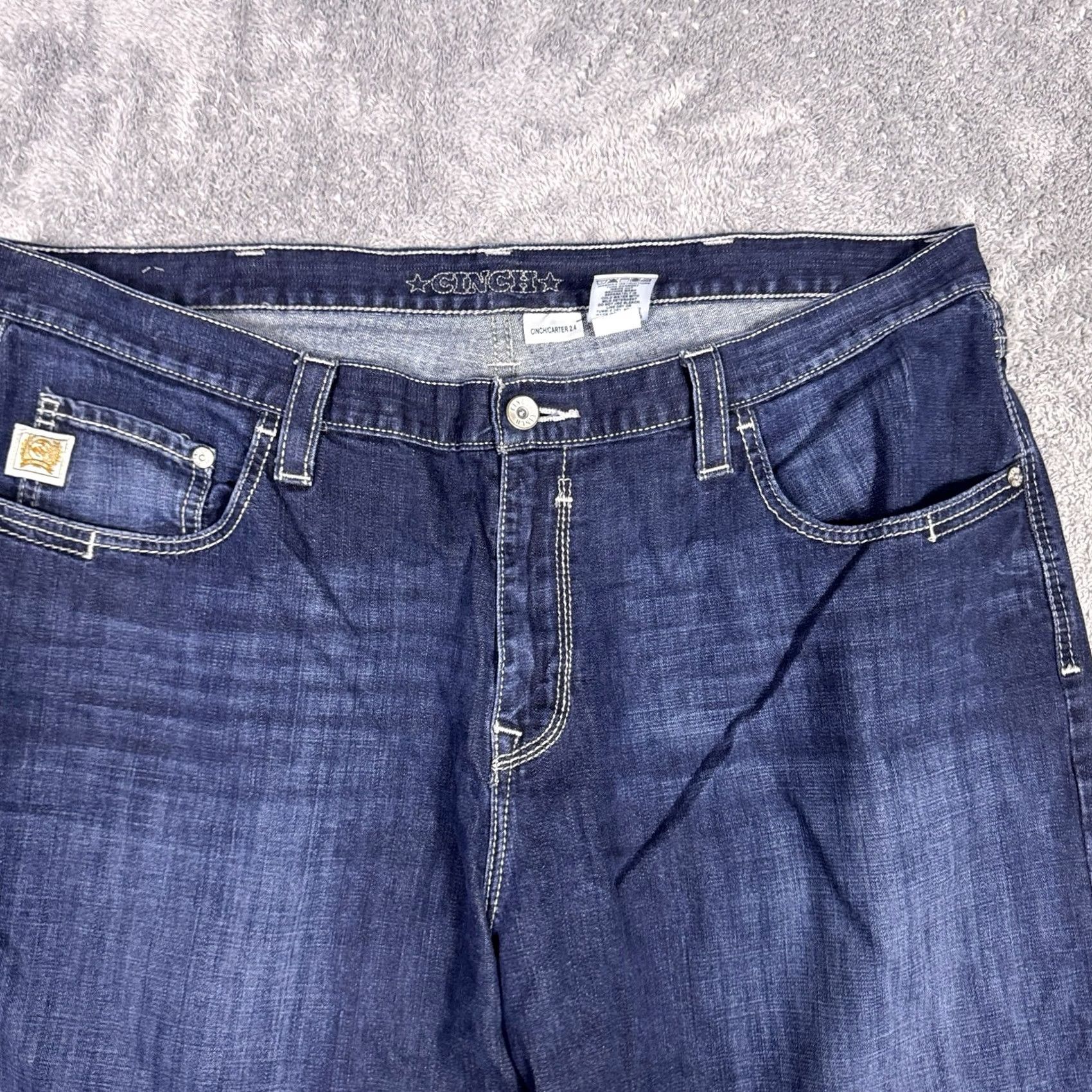 Vintage Cinch Carter Jeans Mens 42x32 Bootcut Western Cowboy Relaxed 5-Pocket Denim Blue Cotton Modern Whisker Work Shoes/Accessories Not Included Size US 42 / EU 58 - 3 Thumbnail