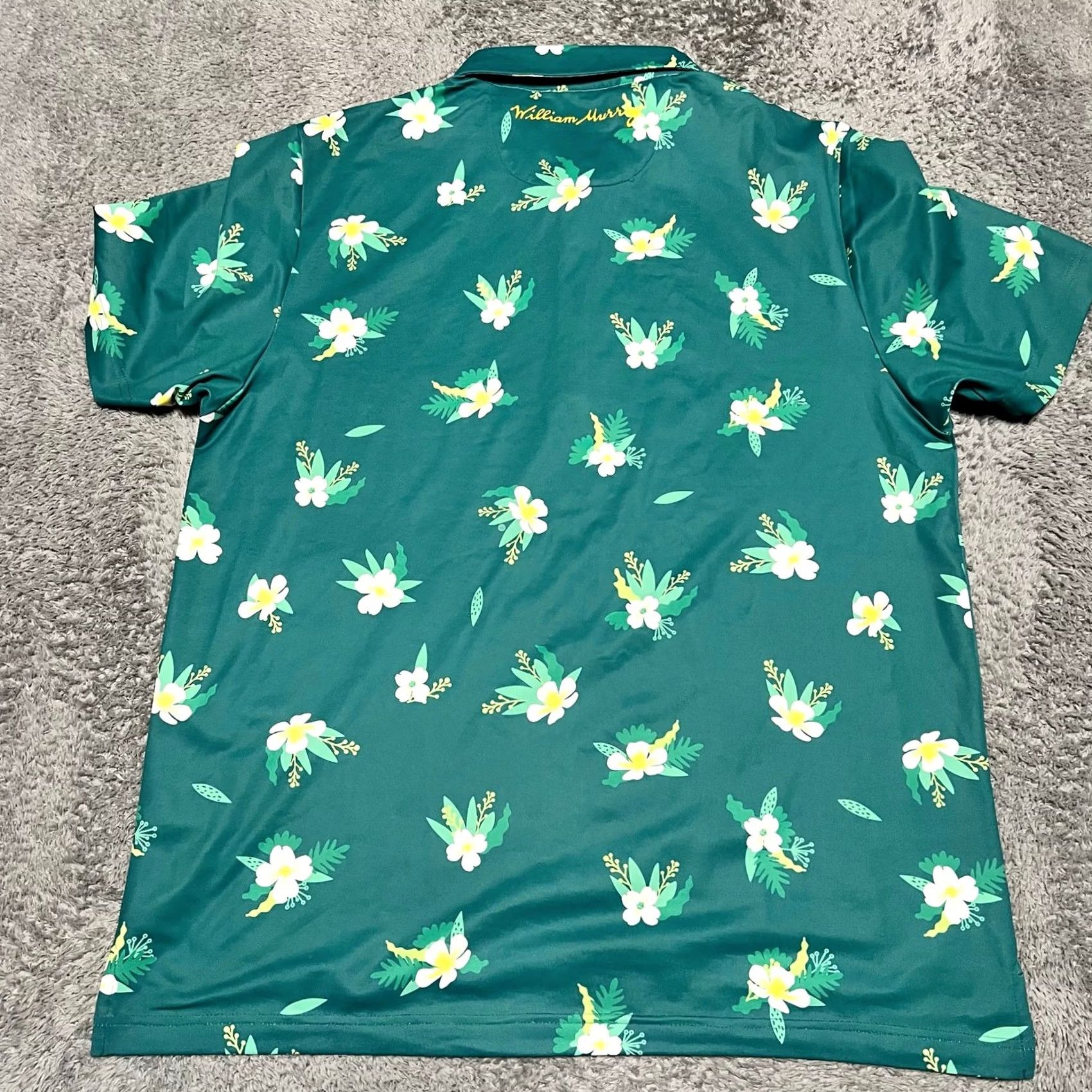 Vintage William Murray Polo Shirt Men Large Green Performance Golf Floral All Over Print Size US L / EU 52-54 / 3 - 3 Thumbnail