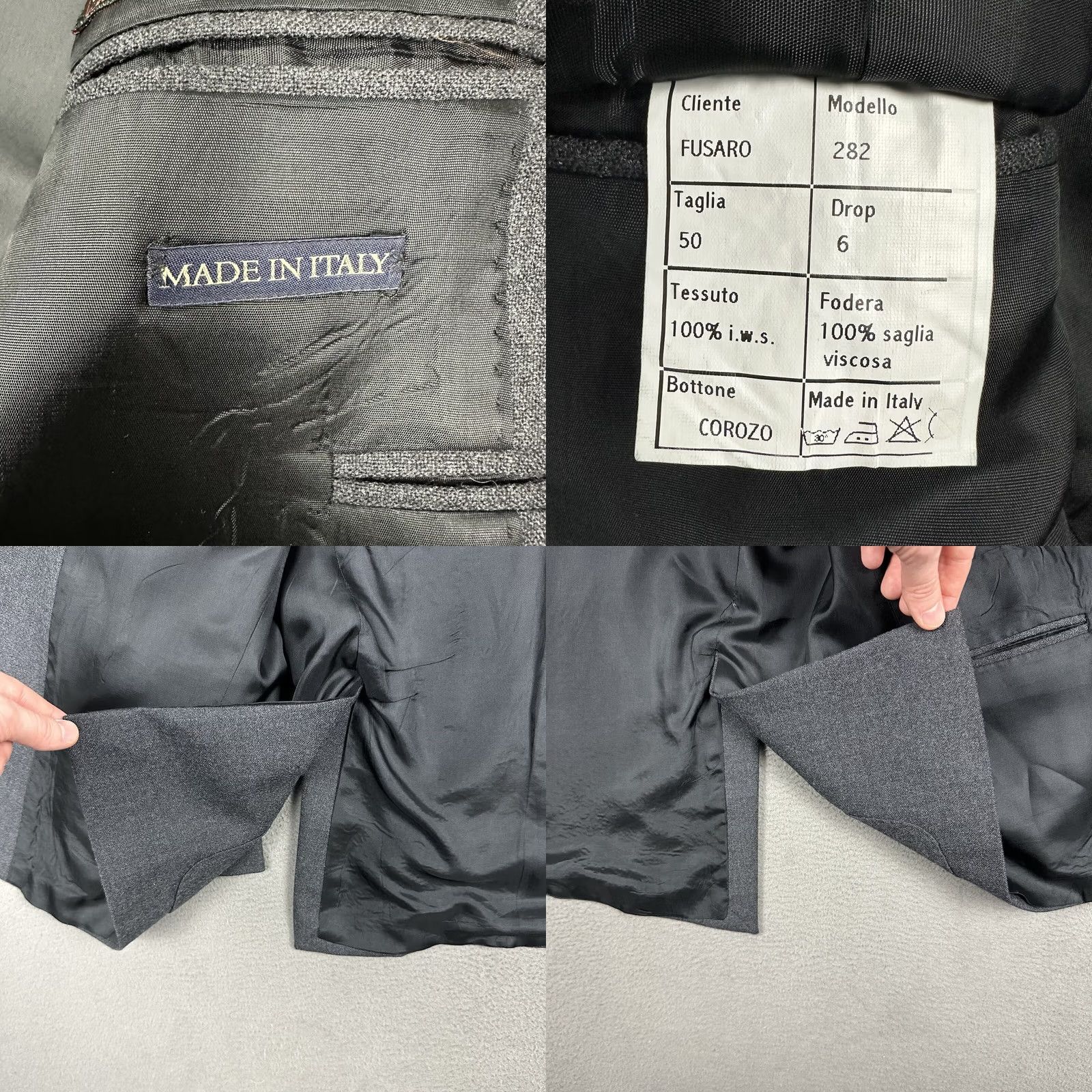 Vintage Fusaro Sport Coat Mens 50 Gray Wool Blazer Jacket Notch Lapel Three-Button Single-Breasted Regular Fit Size 40R - 8 Thumbnail