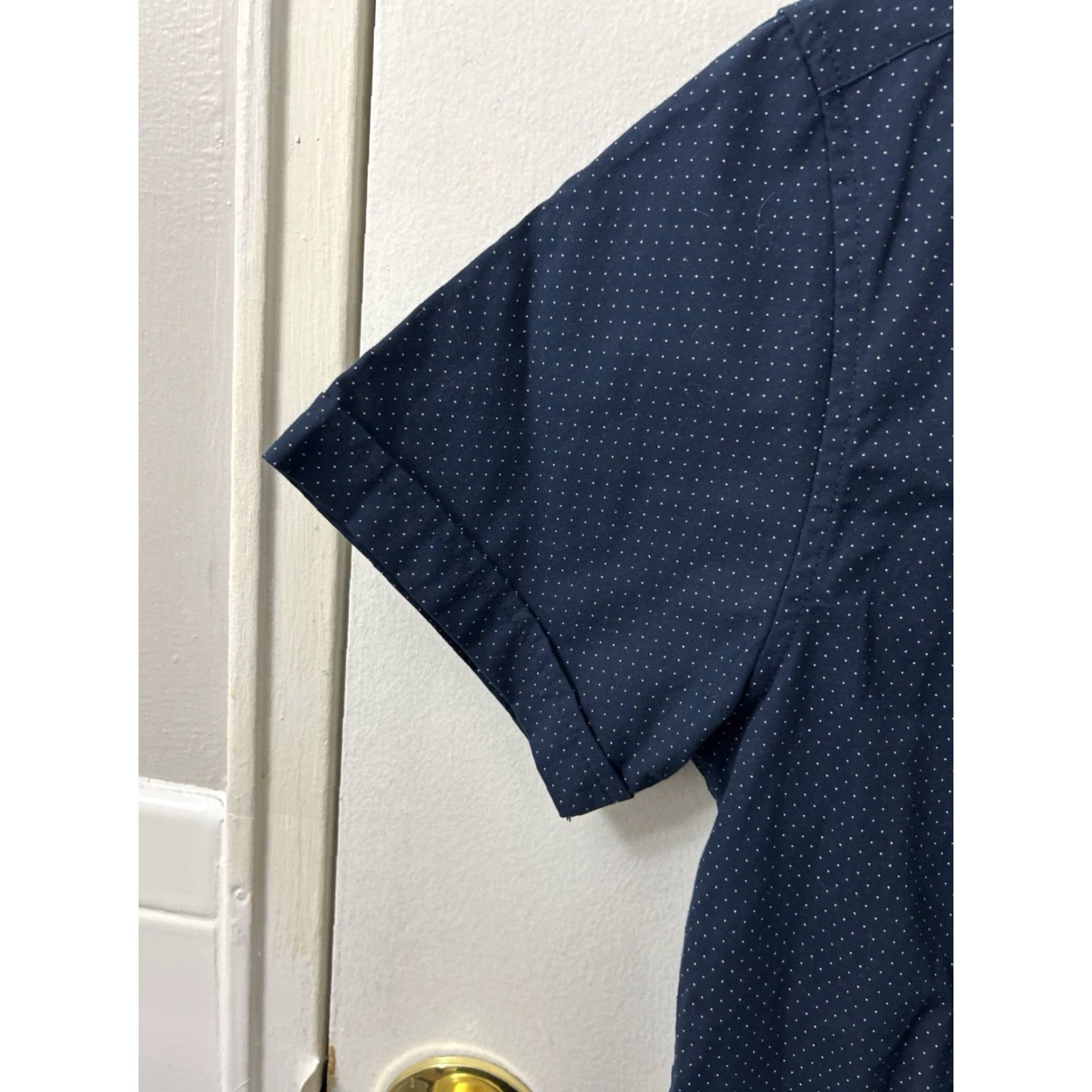 Denime DENIM & FLOWER Shirt Mens XS Blue Short Sleeve Button-Down NWT Polka Dot Floral Collar Slim Fit Size US XS / EU 42 / 0 - 7 Thumbnail