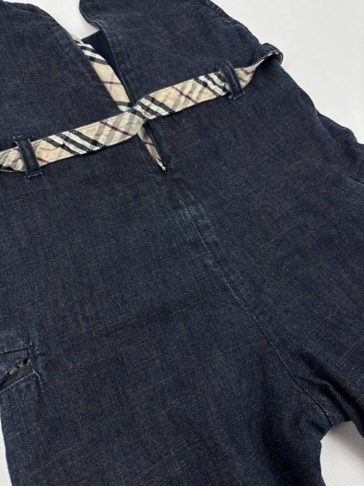 Burberry Unisex Prorsum Logo Nova Check Trim Denim Overalls Bottoms Jeans Jacket Size XXS / US 00 / IT 34 - 17 Thumbnail