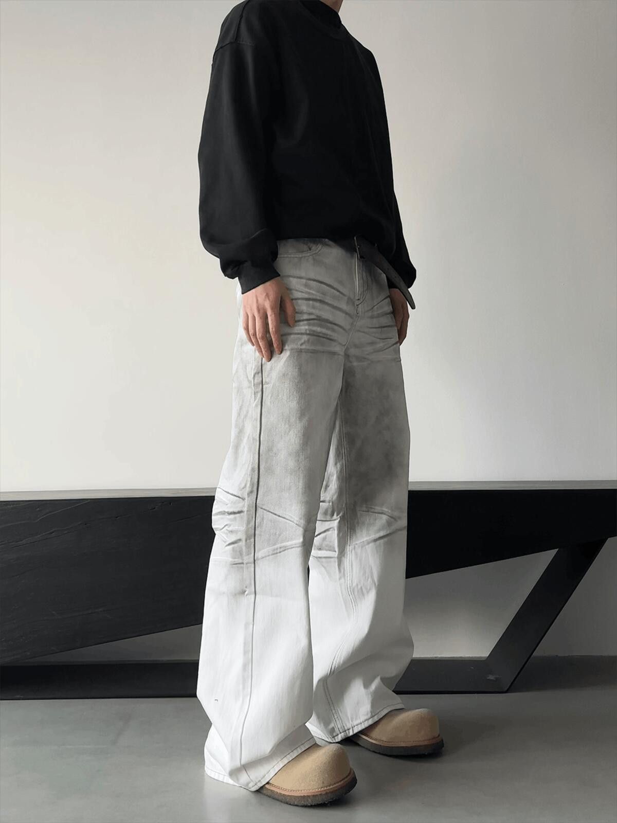 Jean White Baggy Flare Jeans, Wide Leg Jeans Size US 32 / EU 48 - 3 Thumbnail