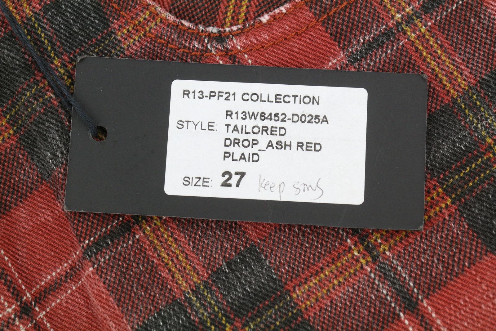 R13 TAILORED DROP 27 Ash Red Plaid Ankle Relaxed Fit 85769 Size 27" / US 4 / IT 40 - 8 Thumbnail