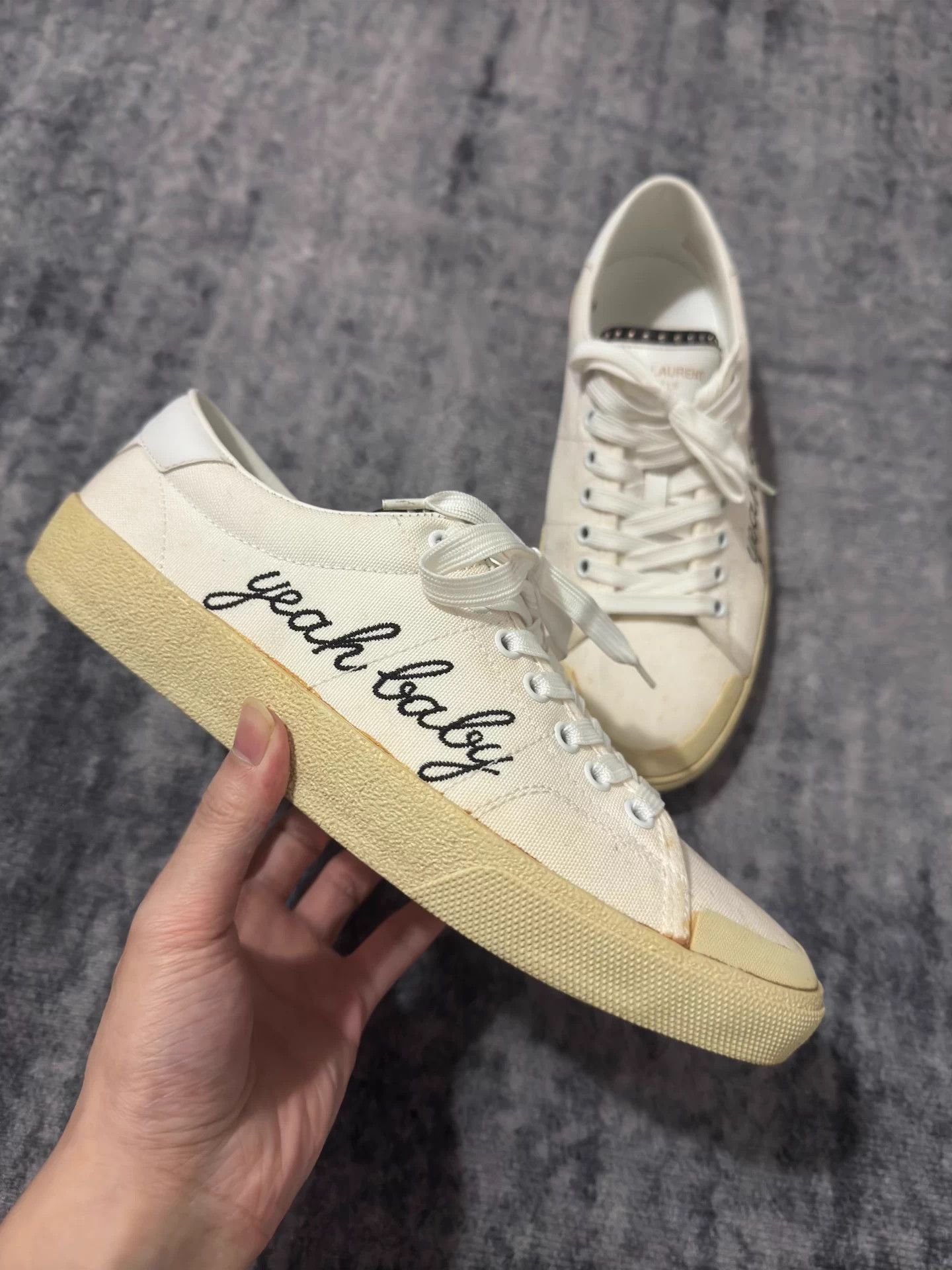 Saint Laurent Paris SLP 16ss Canvas Distressed Yeah Baby Embroidery Skate Shoes Size US 7 / EU 40 - 2 Thumbnail