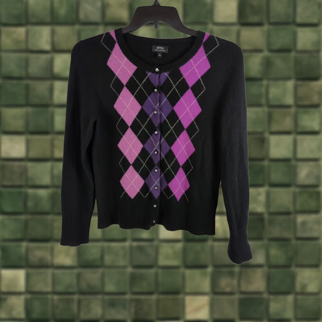 Apt. 9 Apt. 9 Womens Sweater Cardigan Multicolor Argyle Diamond Button Front Cashmere M Size M / US 6-8 / IT 42-44 - 1 Thumbnail