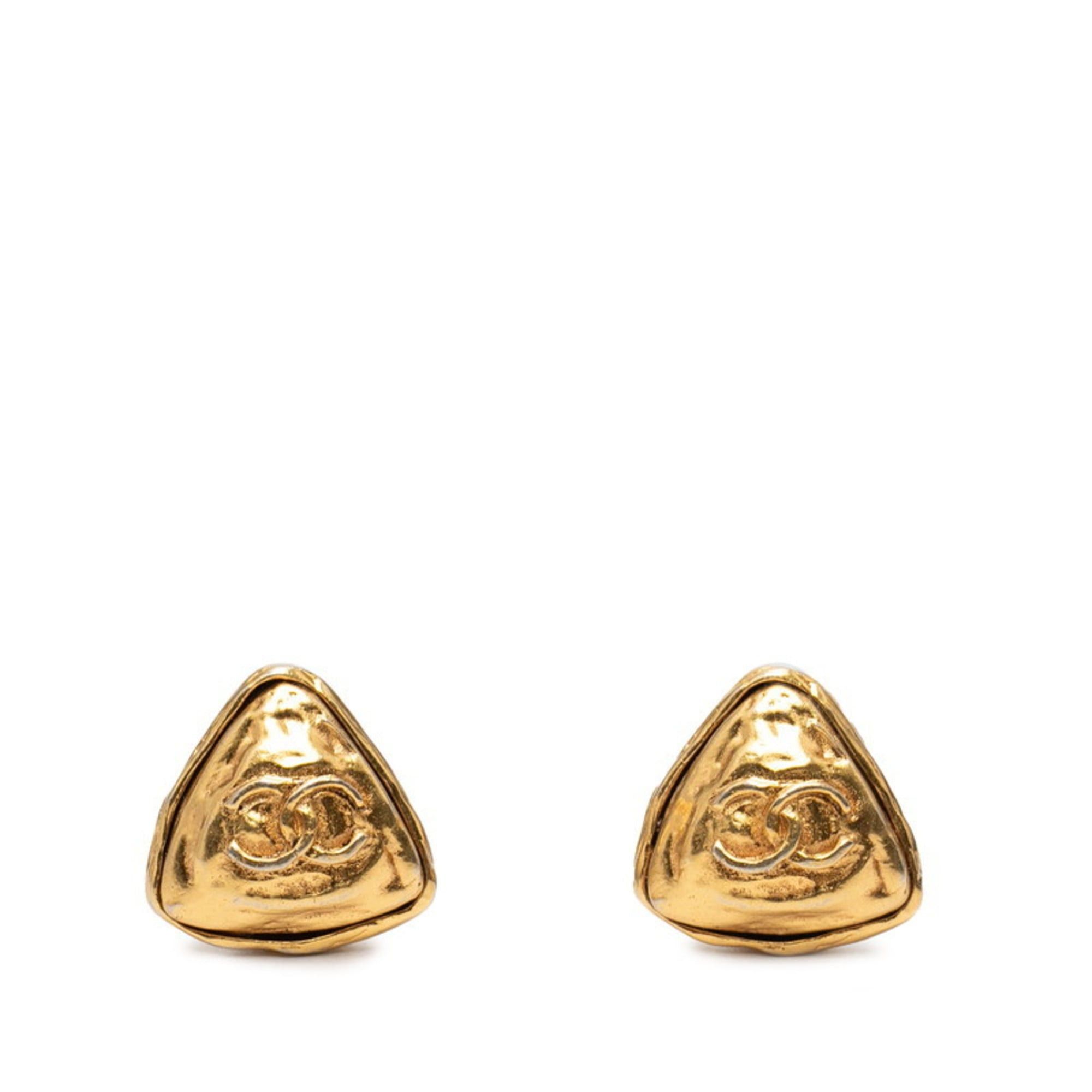 Chanel CHANEL Coco Mark Triangle Earrings, Gold Plated, Women's Size ONE SIZE - 1 Thumbnail