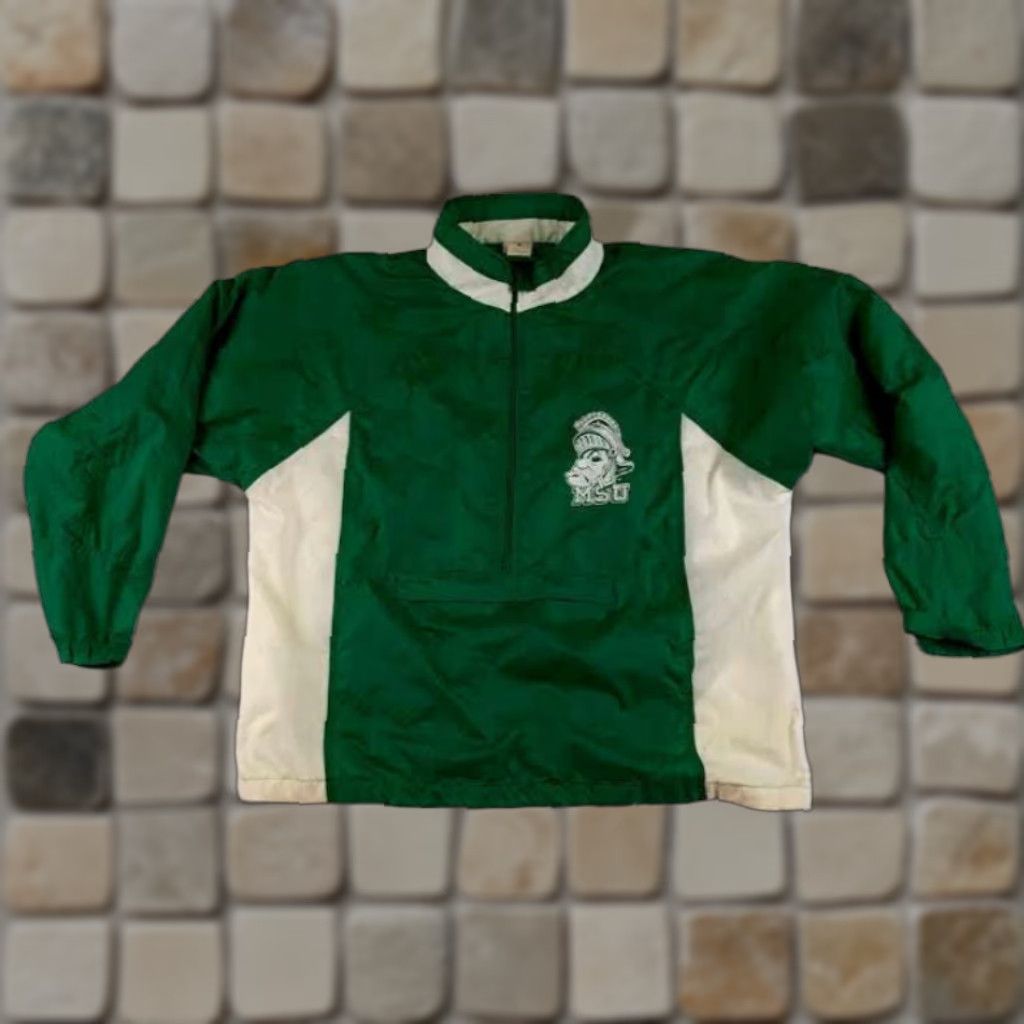 Vintage VINTAGE Apex One Michigan State University Half Zip Hooded Windbreaker XL jacket Unisex Adults Green White 1980s Size US XL / EU 56 / 4 - 1 Thumbnail