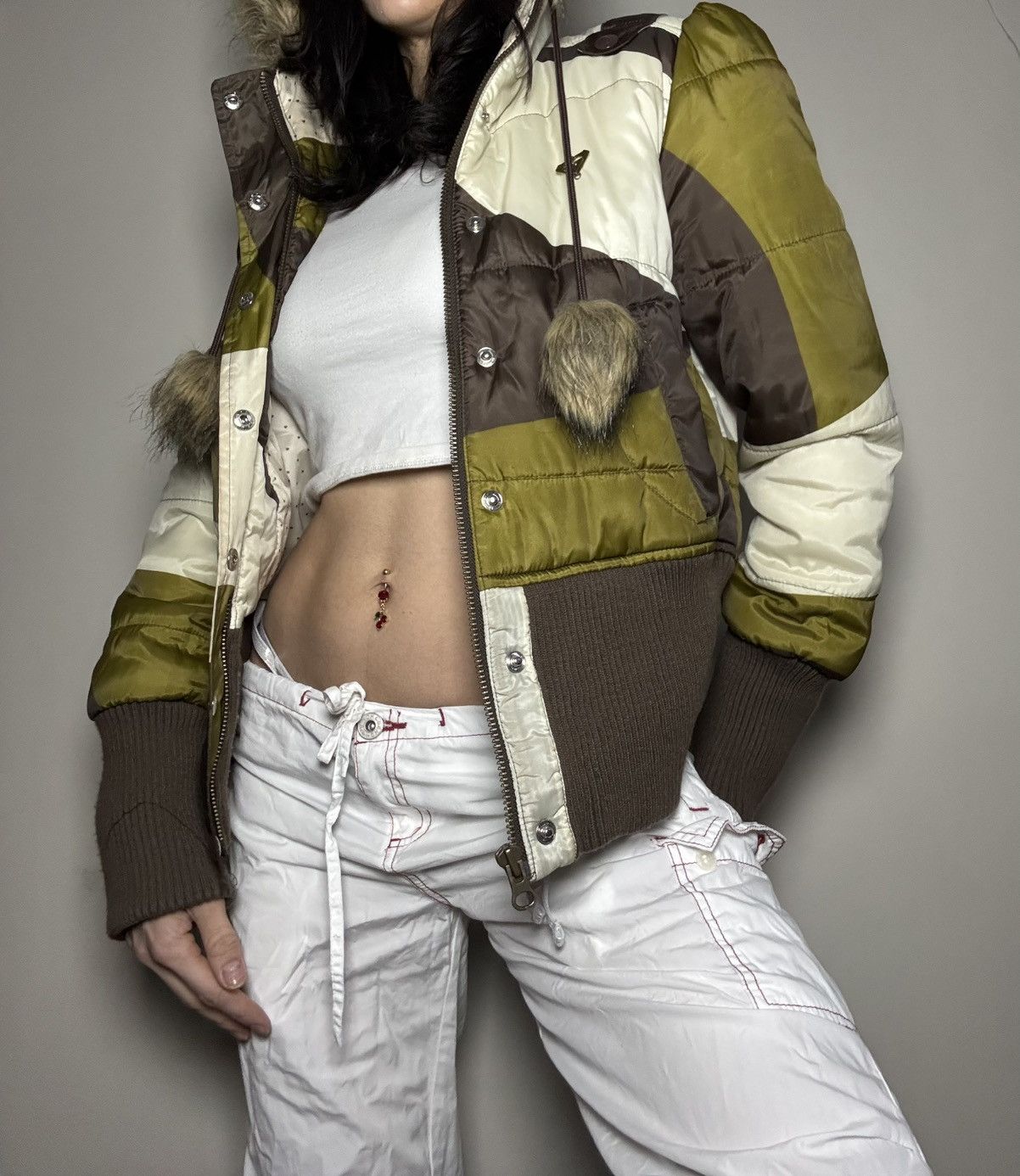Other Roxy Y2K Bomber Jacket - Snow Bunny - Ribbed Waist Crop - M Size M / US 6-8 / IT 42-44 - 3 Thumbnail