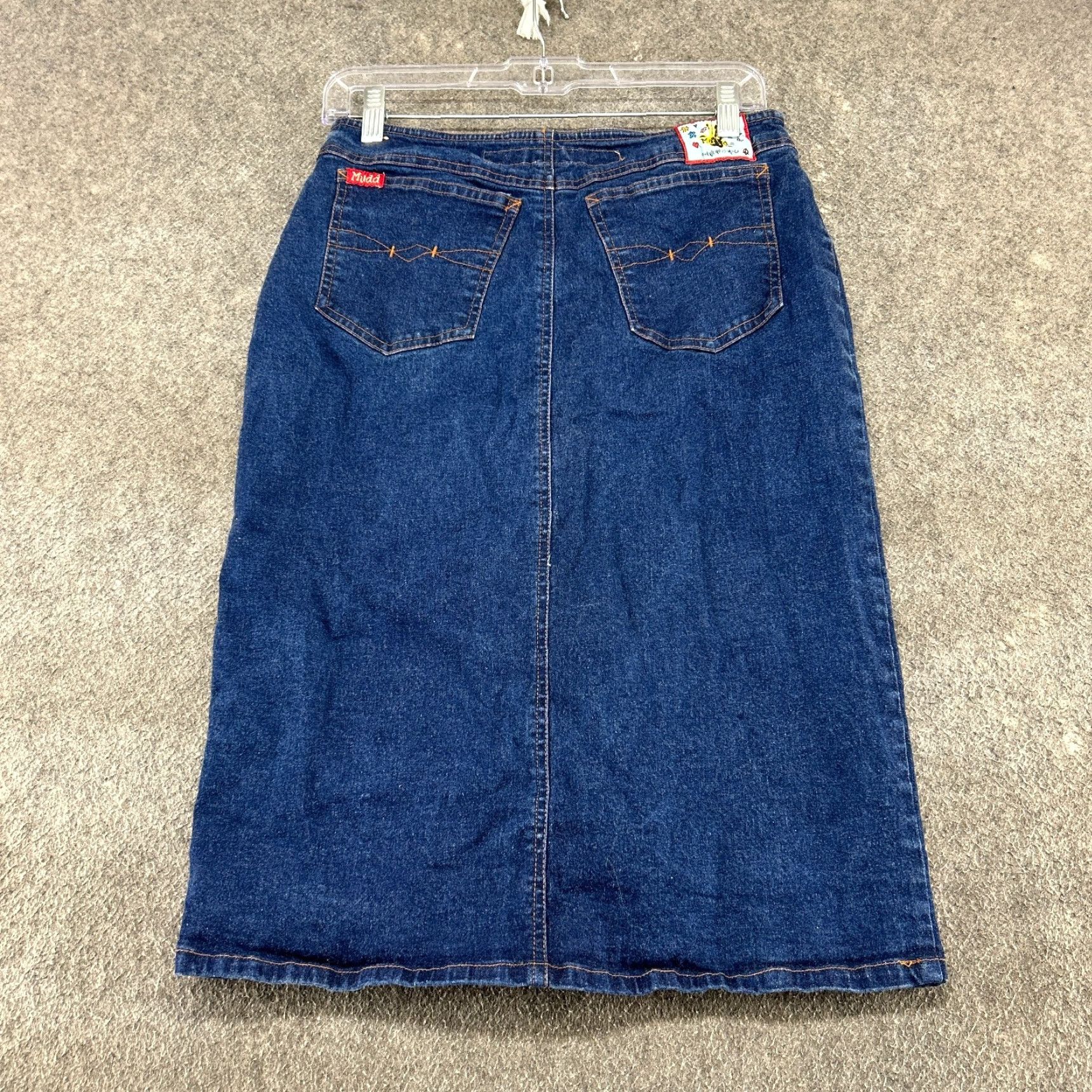 Denime VINTAGE Mudd Jeans Skirt Womens 9 Blue Denim A Line Dark Wash Cotton Logo 90s Size 30" / US 8 / IT 44 - 3 Thumbnail