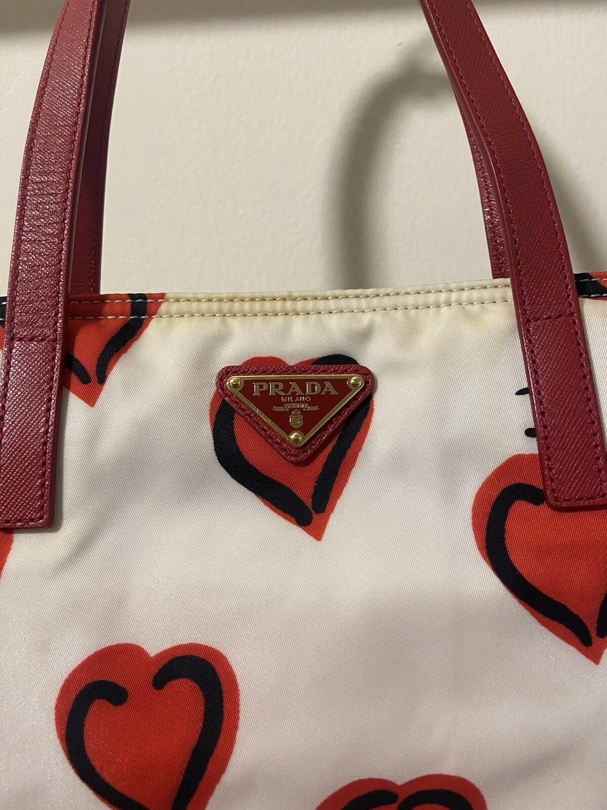 Prada Prada Nylon Saffiano White Red Heart Motif Hand Tote Bag Size ONE SIZE - 4 Thumbnail