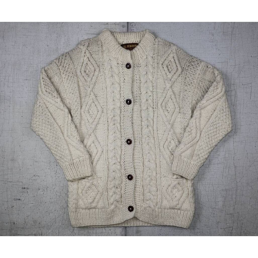 Vintage Artesanias Ishka Sweater Womens OS Ivory Wool Fisherman Size ONE SIZE - 5 Thumbnail