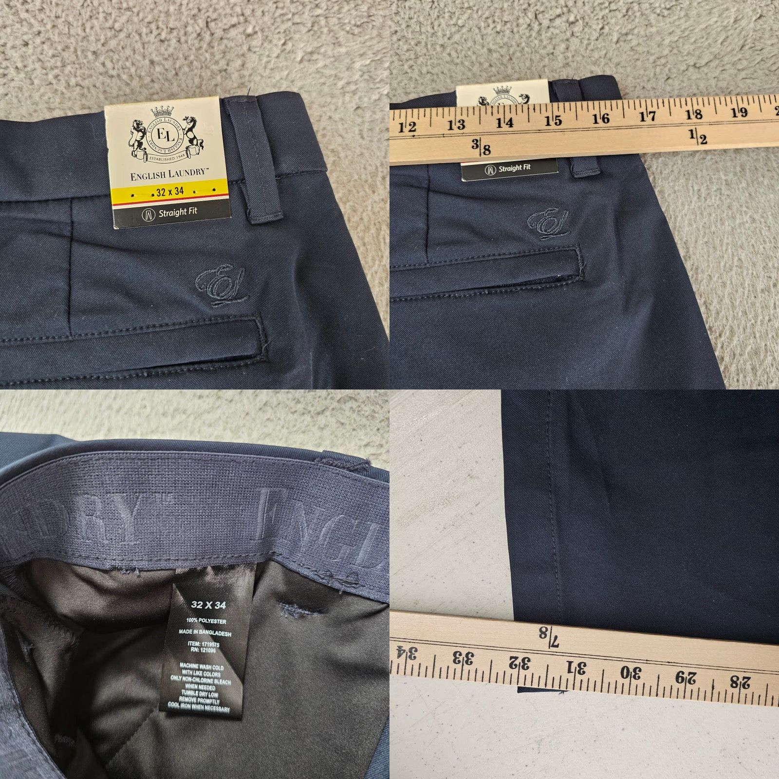 English Laundry English Laundry Pants Mens 32x32 Chino Beltless Fit Regular Blue Polyester Casual Workwear Size US 32 / EU 48 - 8 Thumbnail