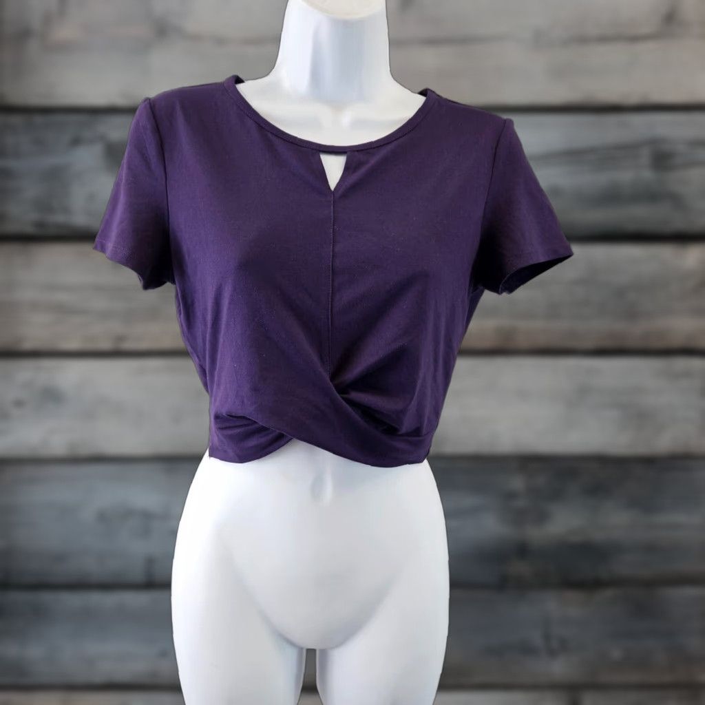 Twisted X Zyia Active Womens Cropped T-Shirt Short Sleeve Purple Size M Solid Twisted Front Crop Top Size M / US 6-8 / IT 42-44 - 1 Thumbnail