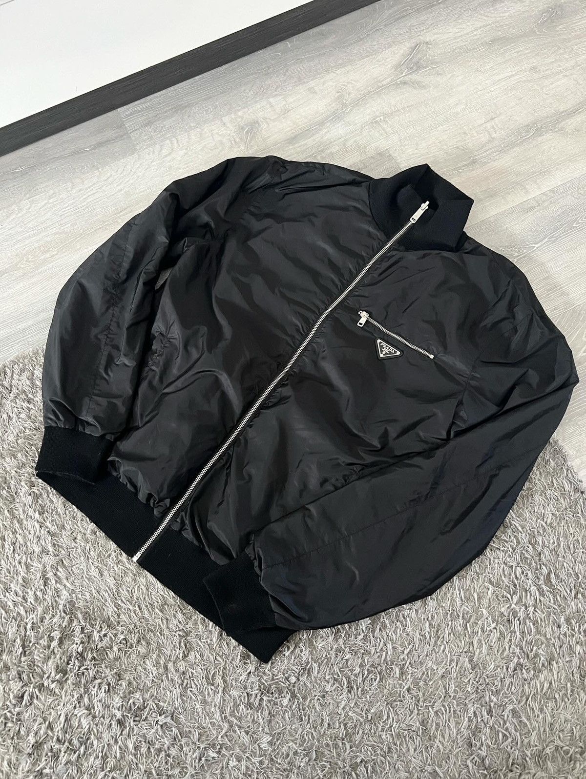 image of Prada Reversible Wool & Re Nylon Jacket in Black, Men's (Size Medium)