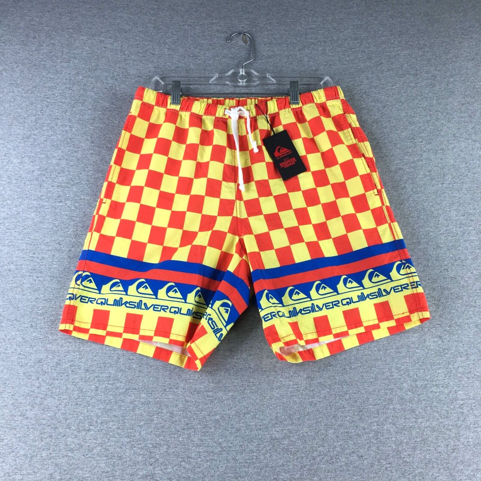 image of Quicksilver X Stranger Things Swim Suit Mens Medium Boardshorts Plaid in White (Size 31)