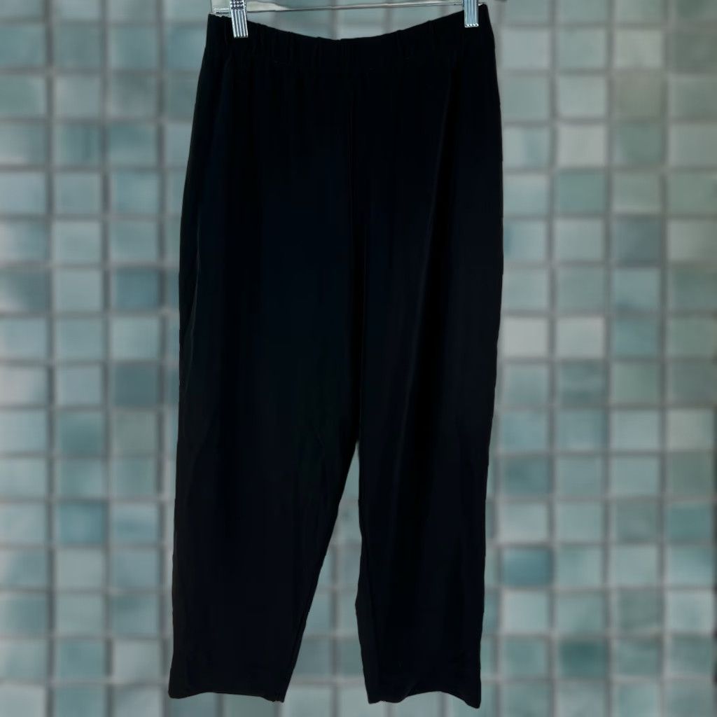 Vintage Susan Graver Women Pant Black Flat Front Straight Leg Elastic Waist PM Dress Pant Size 32" / US 10 / IT 46 - 1 Thumbnail