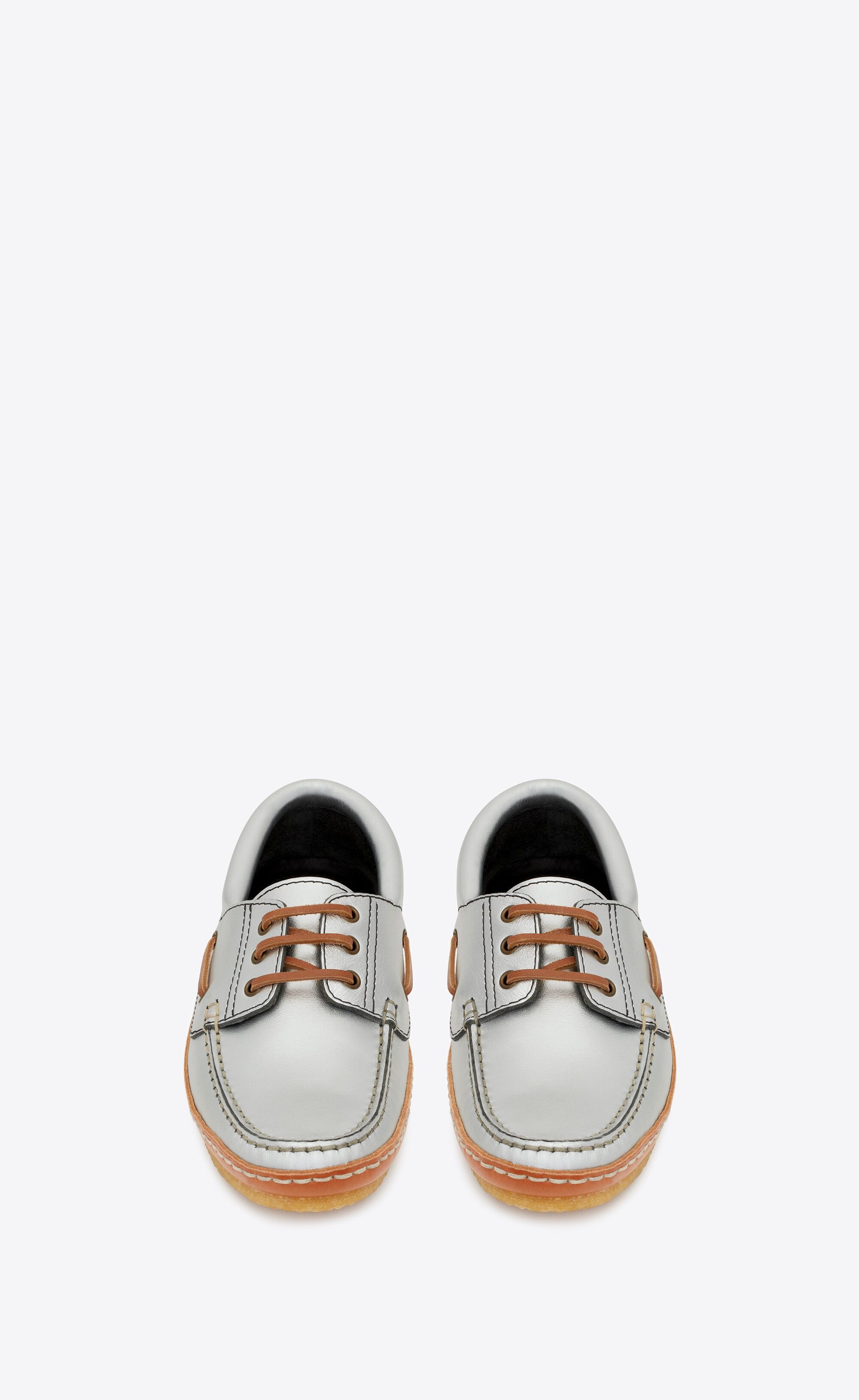 Saint Laurent Paris o1s1wg110225 731747 Ashe Boat Shoes in Metalized in Silver Size US 7.5 / EU 40-41 - 2 Thumbnail