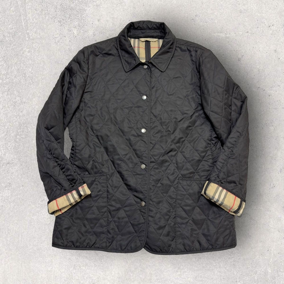 image of Burberry Nova Check Quilted Jacket in Black, Women's (Size Medium)