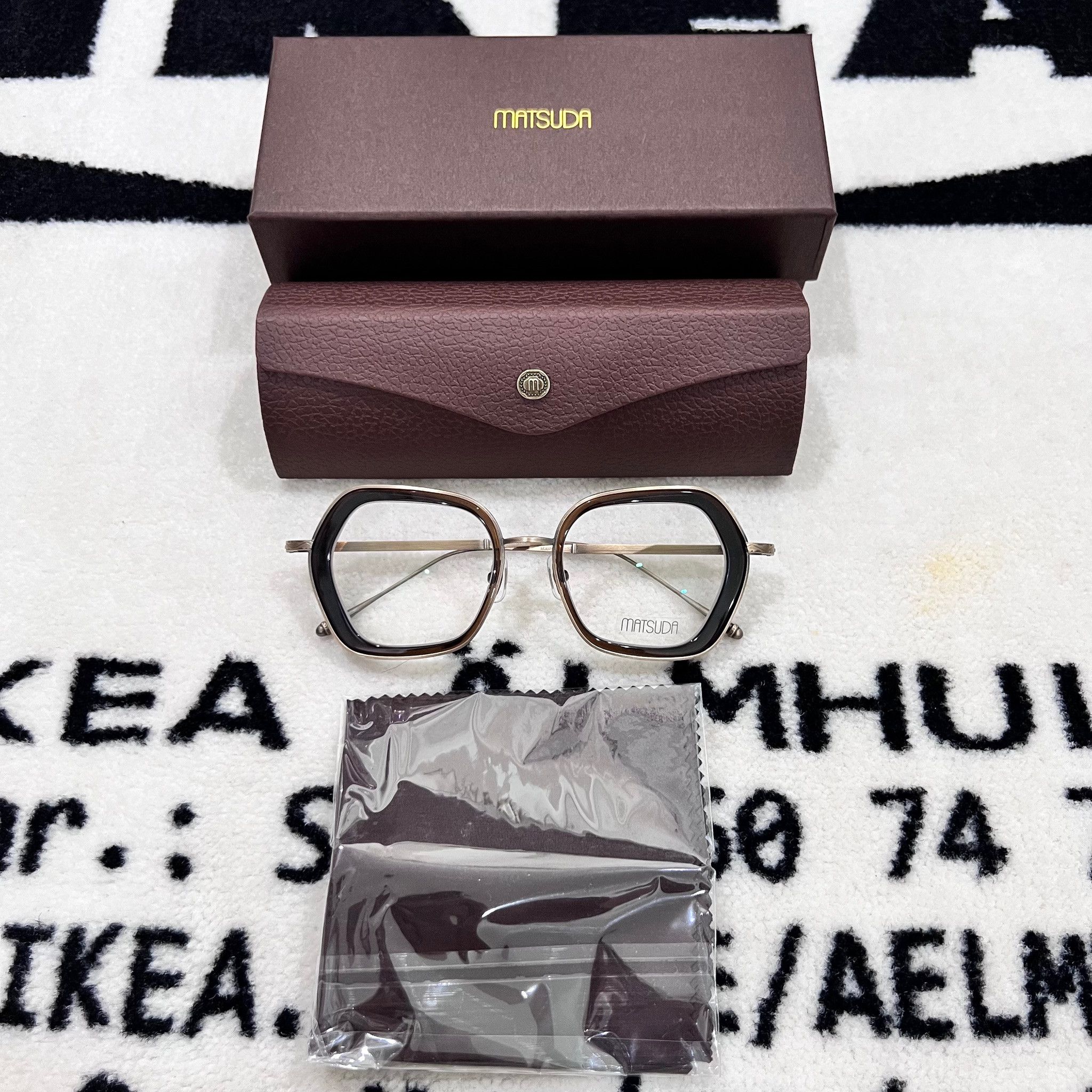 Matsuda Matsuda M3074 Rectangular Eyeglasses Taupe / Antique Gold Size ONE SIZE - 1 Thumbnail