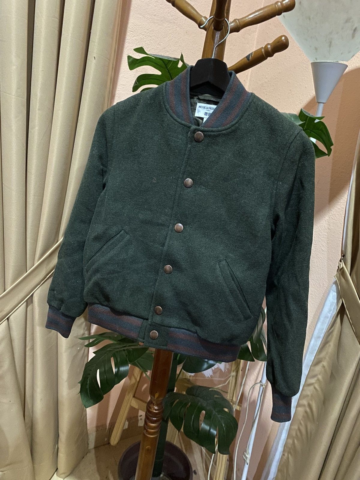 Uniqlo Ines de la Fressange Uniqlo Forest Green Varsity Wool Jacket Size US XS / EU 42 / 0 - 4 Thumbnail