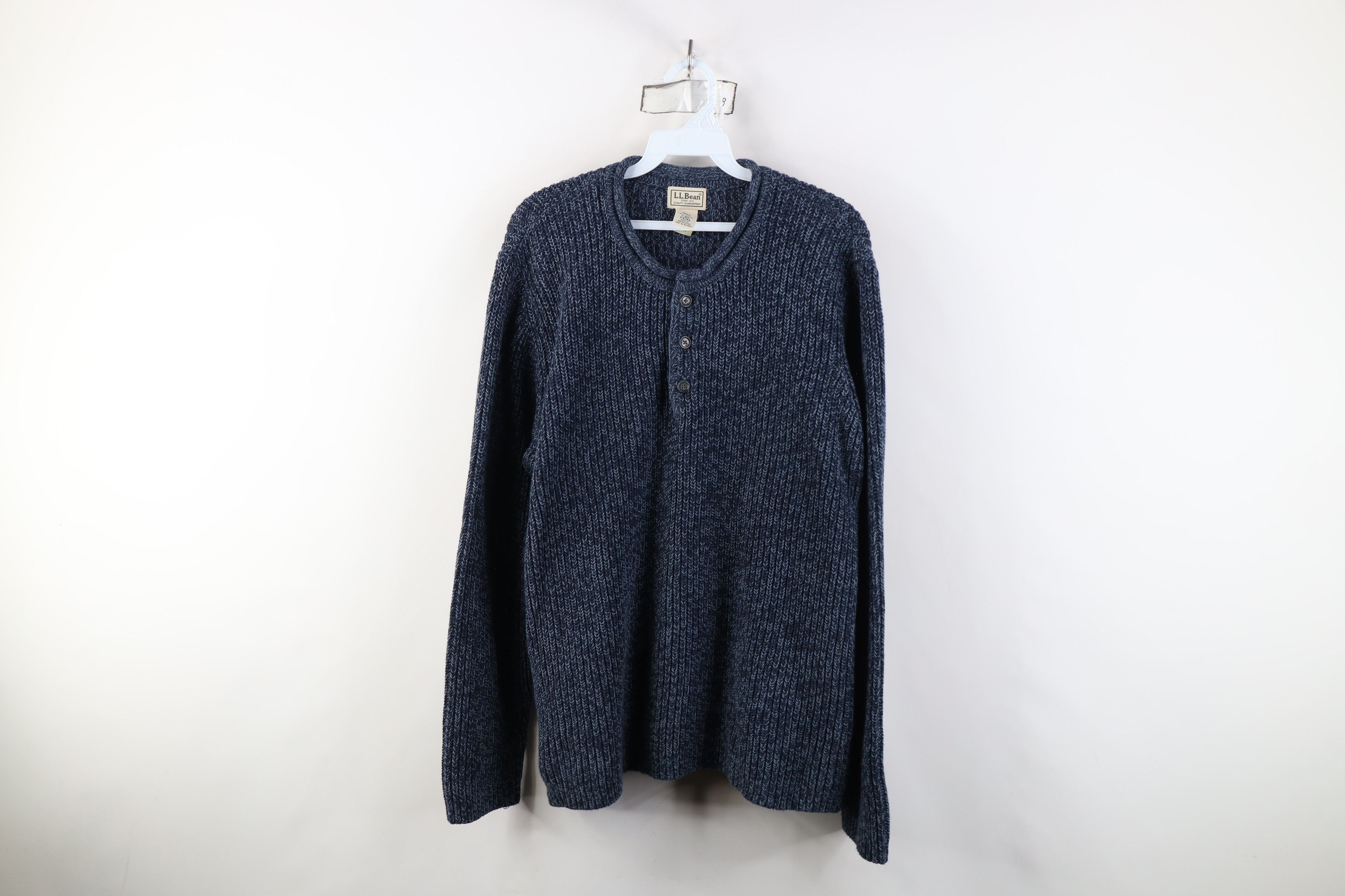 L.L. Bean Vintage 90s LL Bean Ribbed Knit Henley Sweater Blue Cotton Size US L / EU 52-54 / 3 - 1 Thumbnail