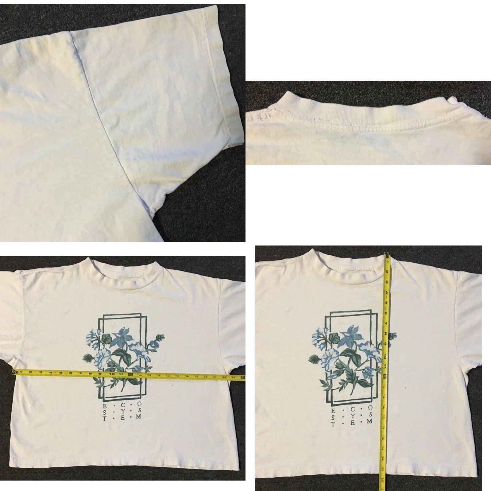 Vintage Vtg 90s Flower Ecosystem Faded Distress Boxy Crop Shirt Abstract Art Grunge 80s Size ONE SIZE - 10 Thumbnail