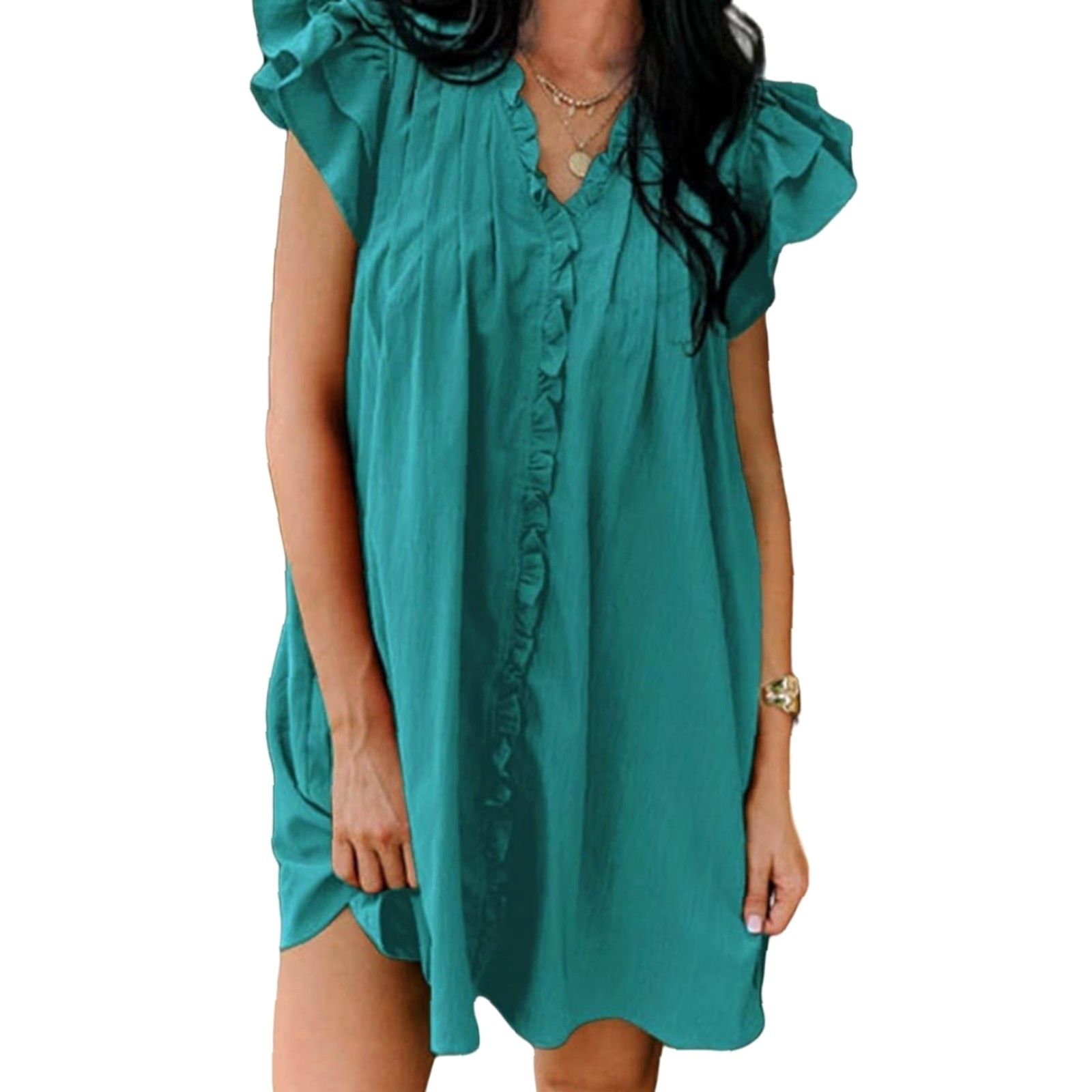 Vintage Womens Casual Short Sleeve Ruffle Mini Dress - Blue - Size M - New Size 32" / US 10 / IT 46 - 2 Thumbnail