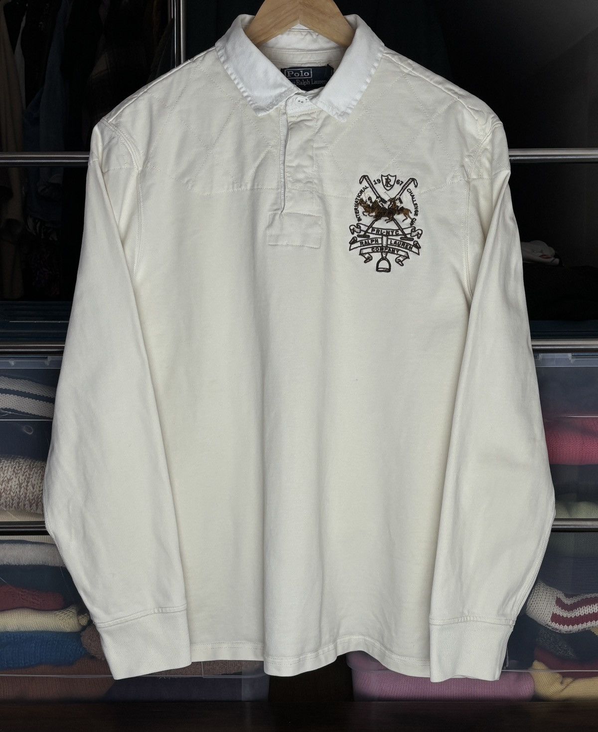 Polo Ralph Lauren Polo Ralph Lauren Creme Vintage Long Sleeve Rugby Over Shirt Size US L / EU 52-54 / 3 - 1 Thumbnail
