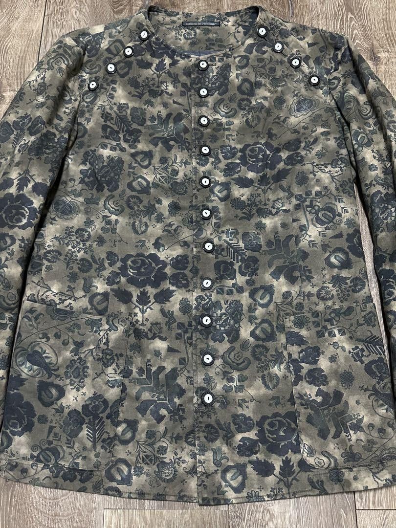 Yohji Yamamoto Pour Homme 15ss flowe pattern collarless jacket Size US M / EU 48-50 / 2 - 3 Thumbnail