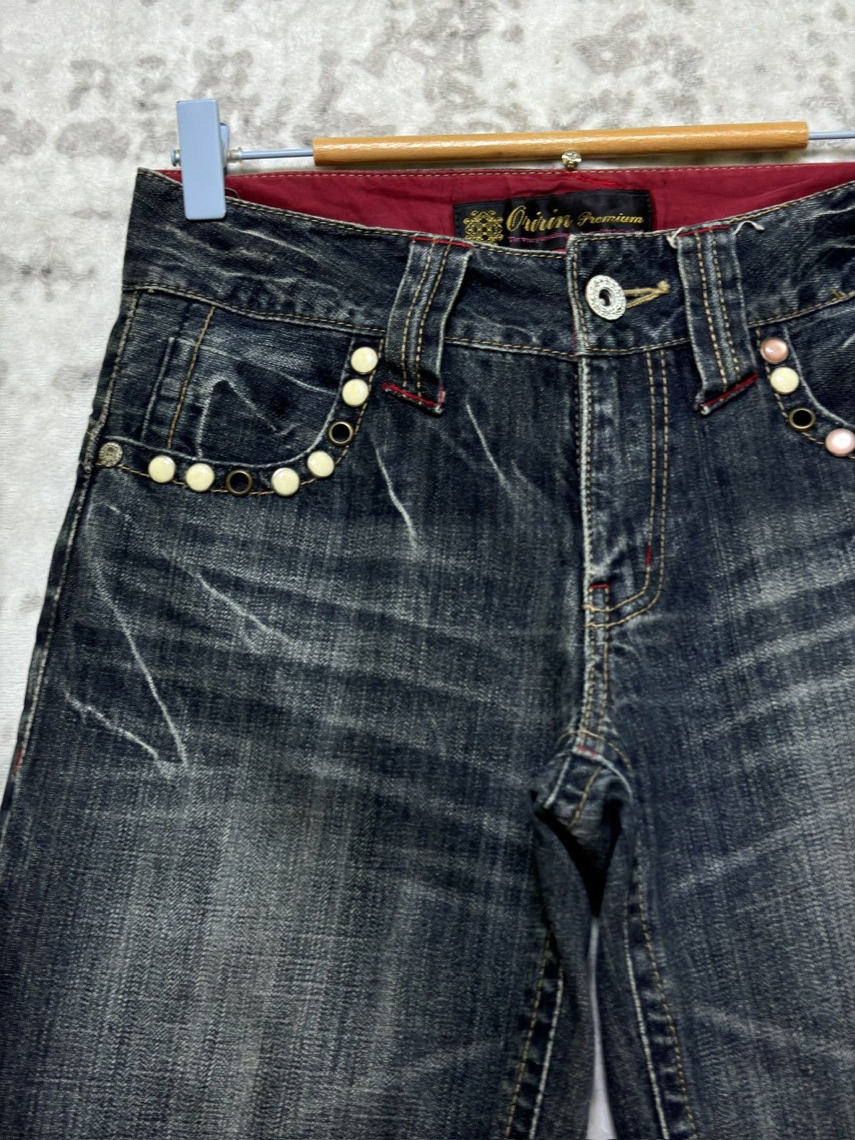 Hysteric Glamour Flare Oririn Studded Wide Leg Jeans Claw Mark Whiskers Size US 27 - 4 Thumbnail
