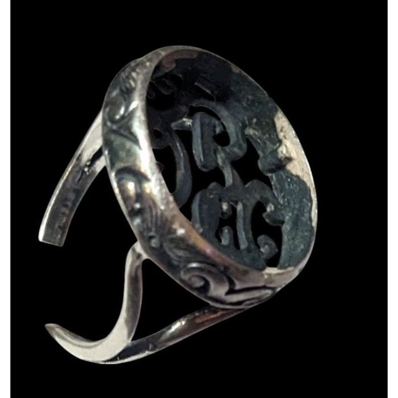 Other Vintage Sterling Silver Floral Scroll Concave Ring Size 7 1/ Size ONE SIZE - 10 Thumbnail