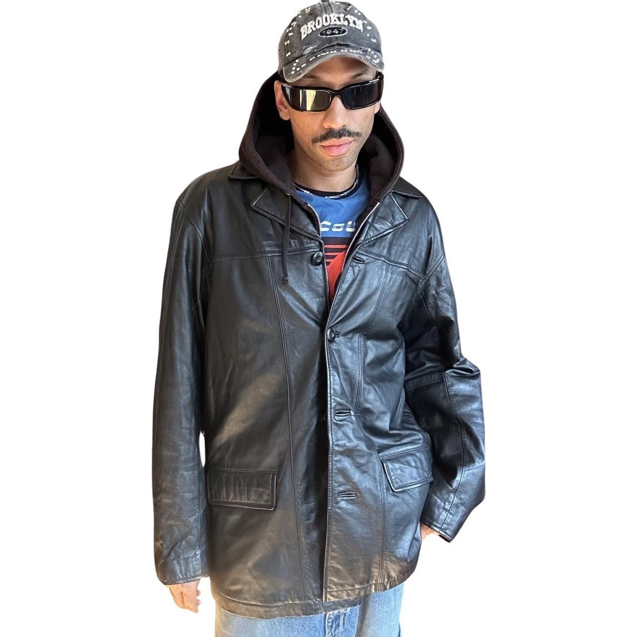 image of Vintage Wilsons Leather Black Long Leather Jacket_ Xl, Men's