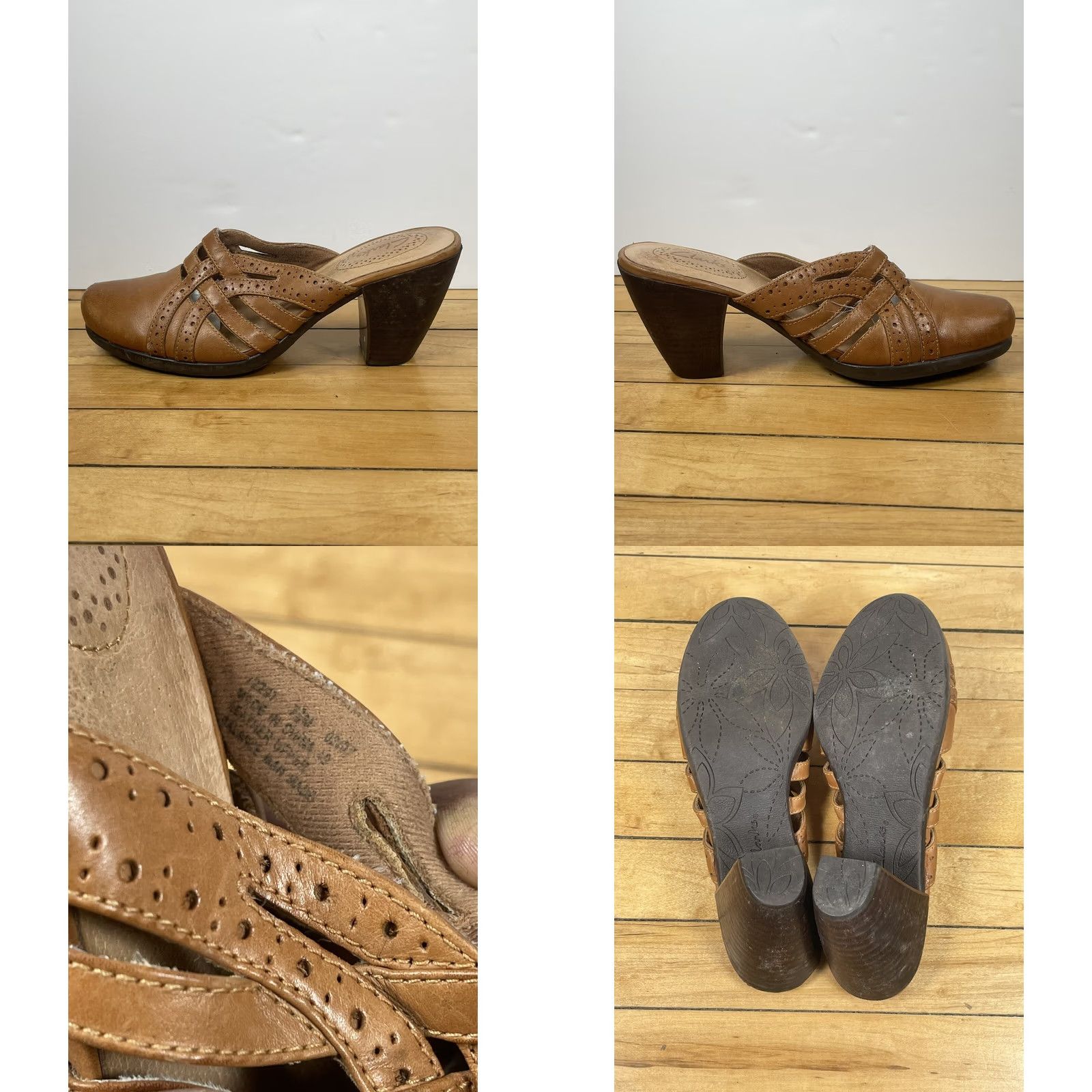 Clarks Clarks Womens Brown Leather Woven Slip On Mule Slides Clogs Heels Size 7.5 Size US 8 / IT 38 - 8 Thumbnail
