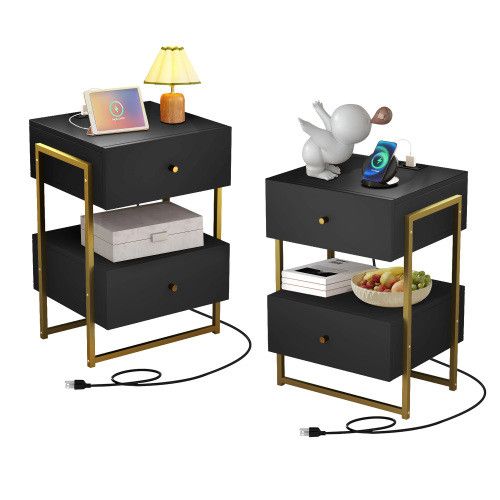 Designer × Homemade Nightstands Set of 2 with Charging Station and USB Ports, Re Size US L / EU 52-54 / 3 - 1 Thumbnail