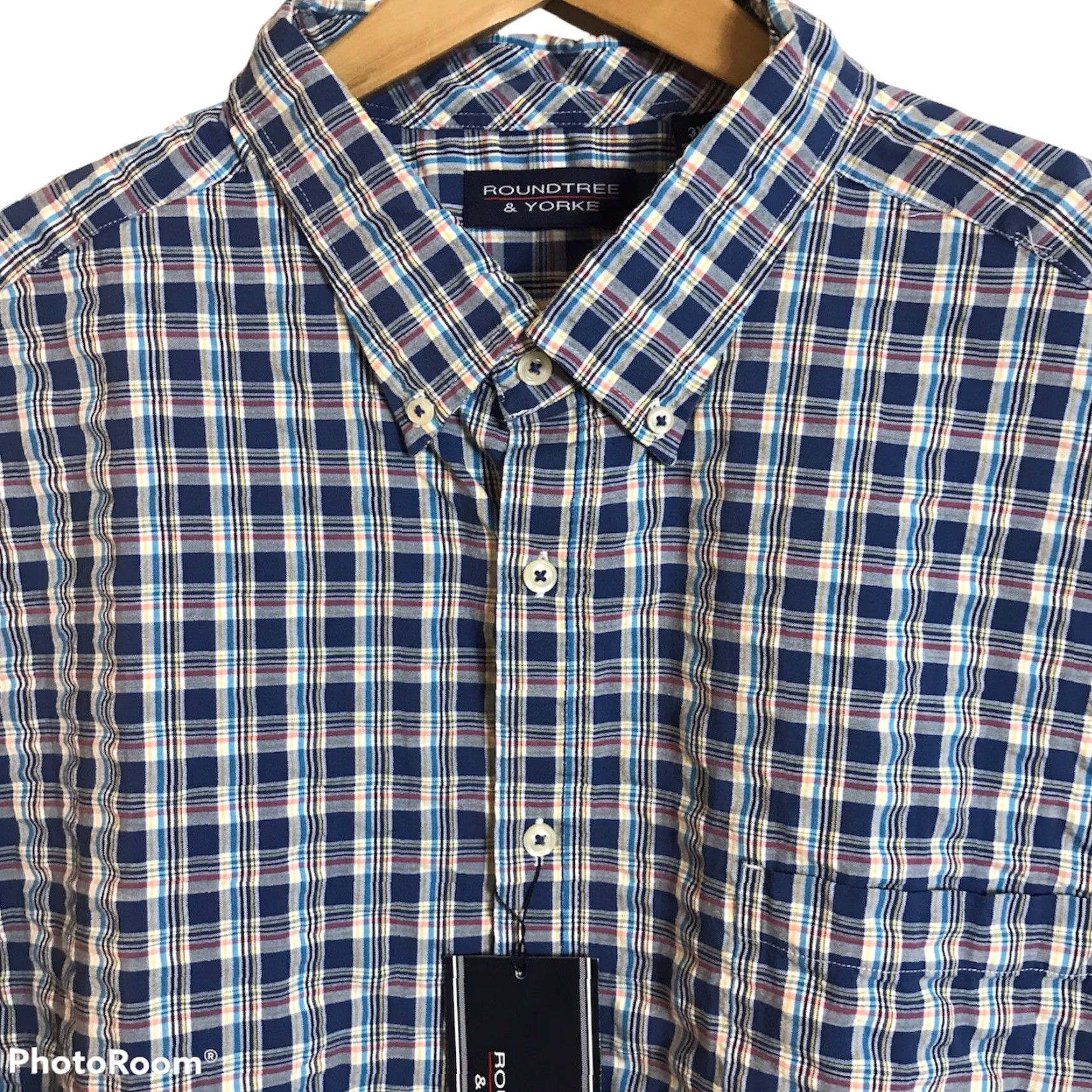 Roundtree & Yorke Roundtree Yorke Shirt Mens Large Navy Plaid Seersucker Button Up Size US L / EU 52-54 / 3 - 3 Thumbnail