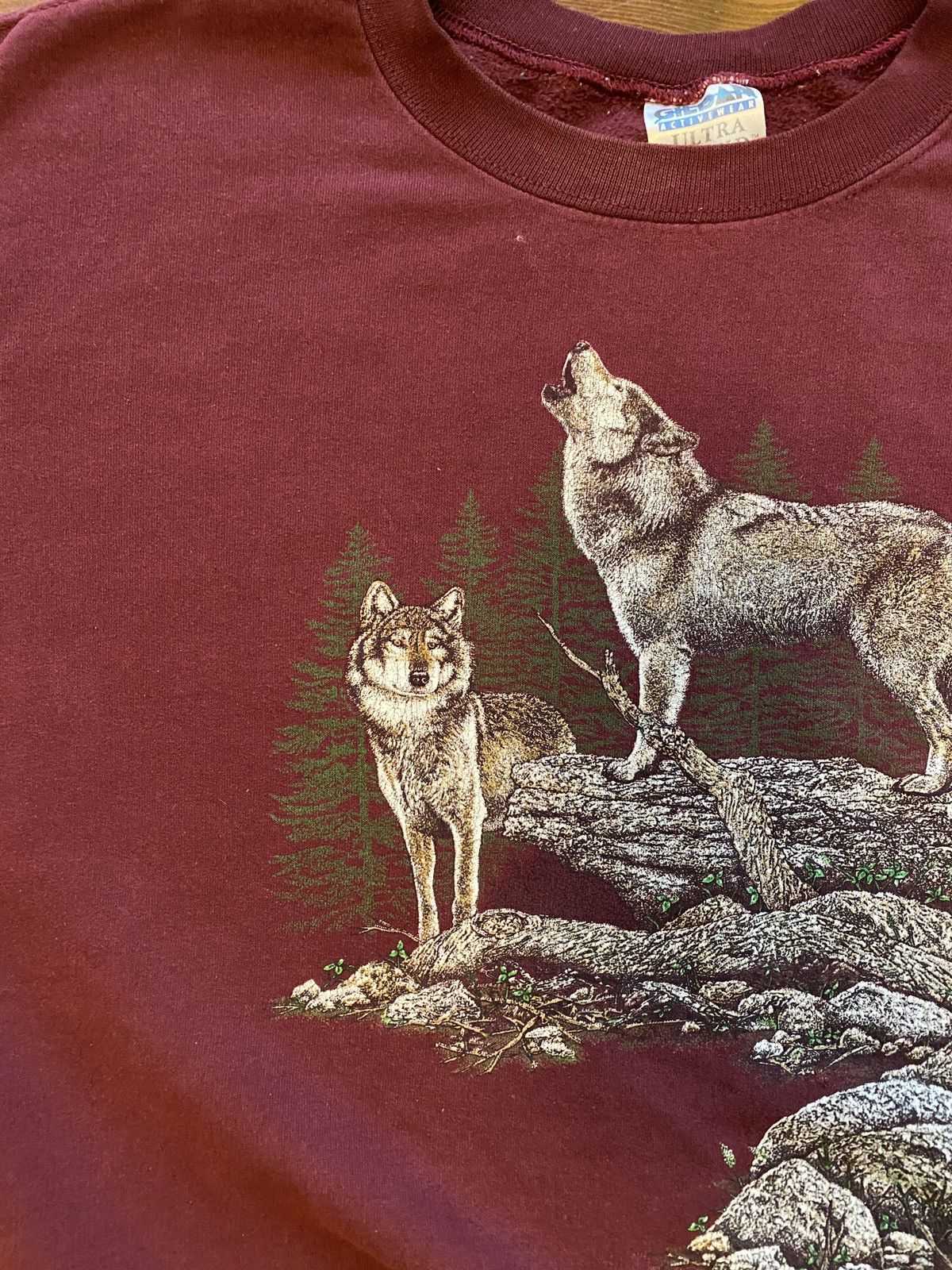 Gildan × Vintage Vintage 90’s Howling Wolf Maroon Crewneck Sweatshirt Size US XL / EU 56 / 4 - 5 Thumbnail