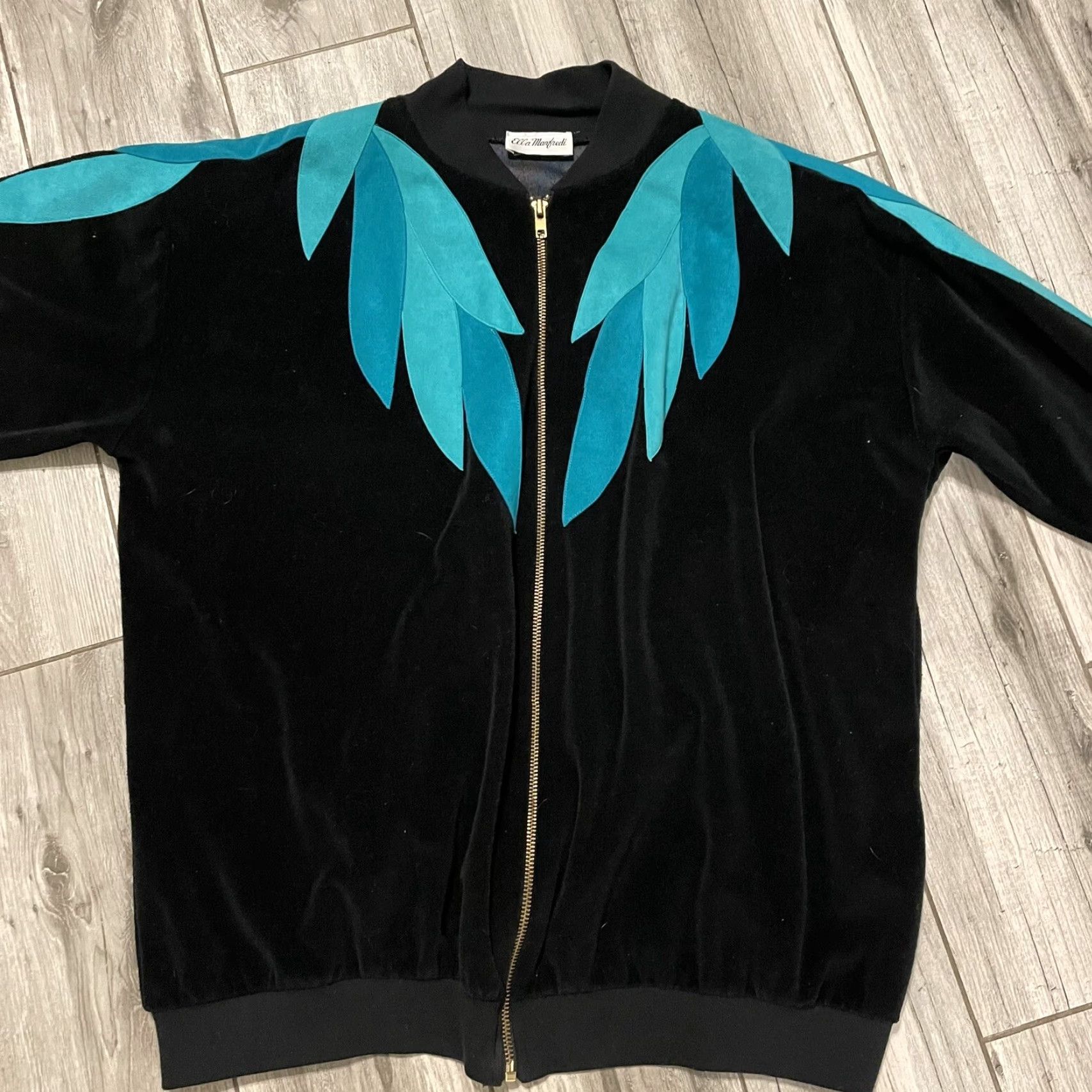 Velvet VTG Ella Manfredi Velvet Geometic Suede Full Zip USA Large Sweater Bingo Granny Size L / US 10 / IT 46 - 3 Thumbnail